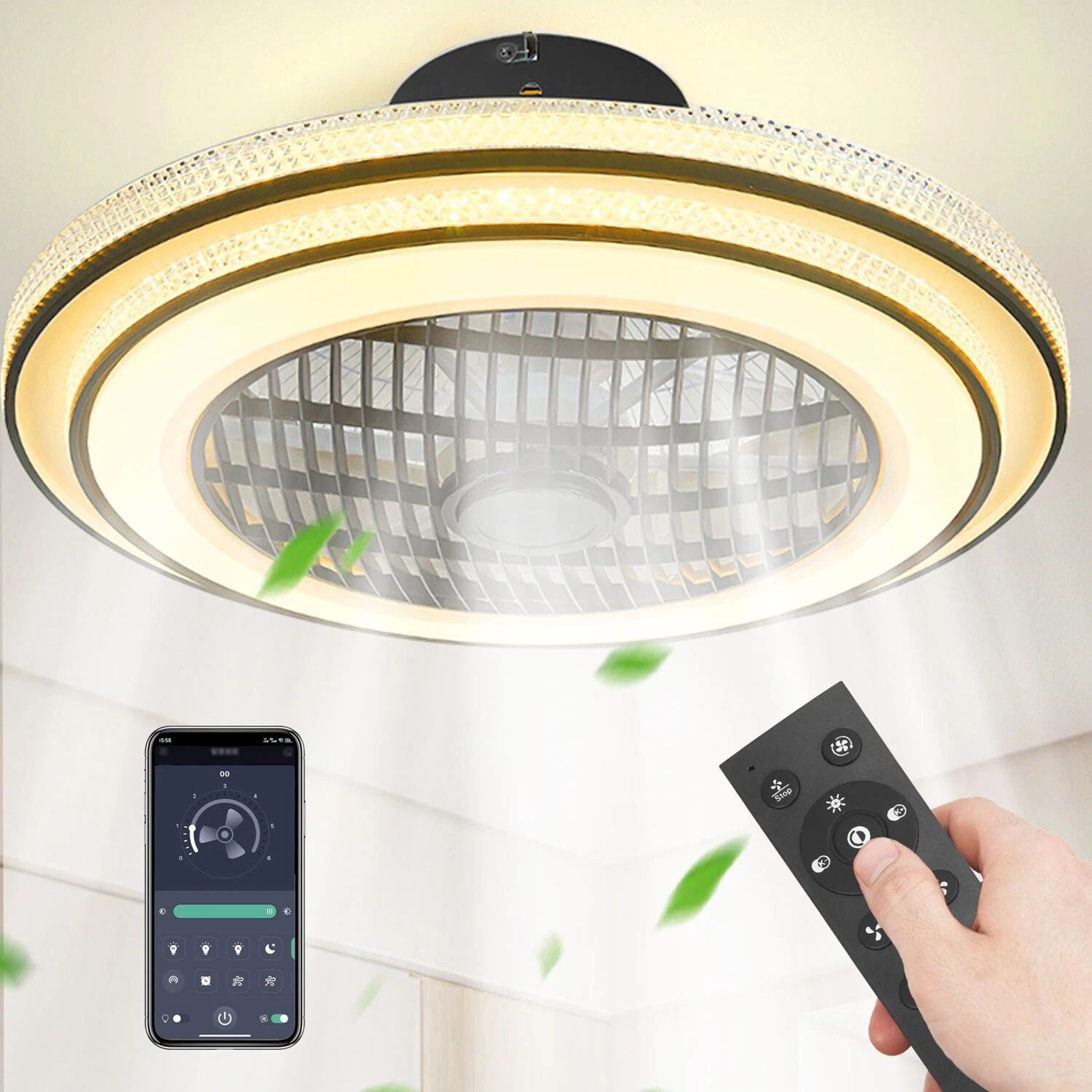 LED Ceiling Fan Lamp Modern Pendant Light With Remote Control Adjustable Speed Dimmable Light 0