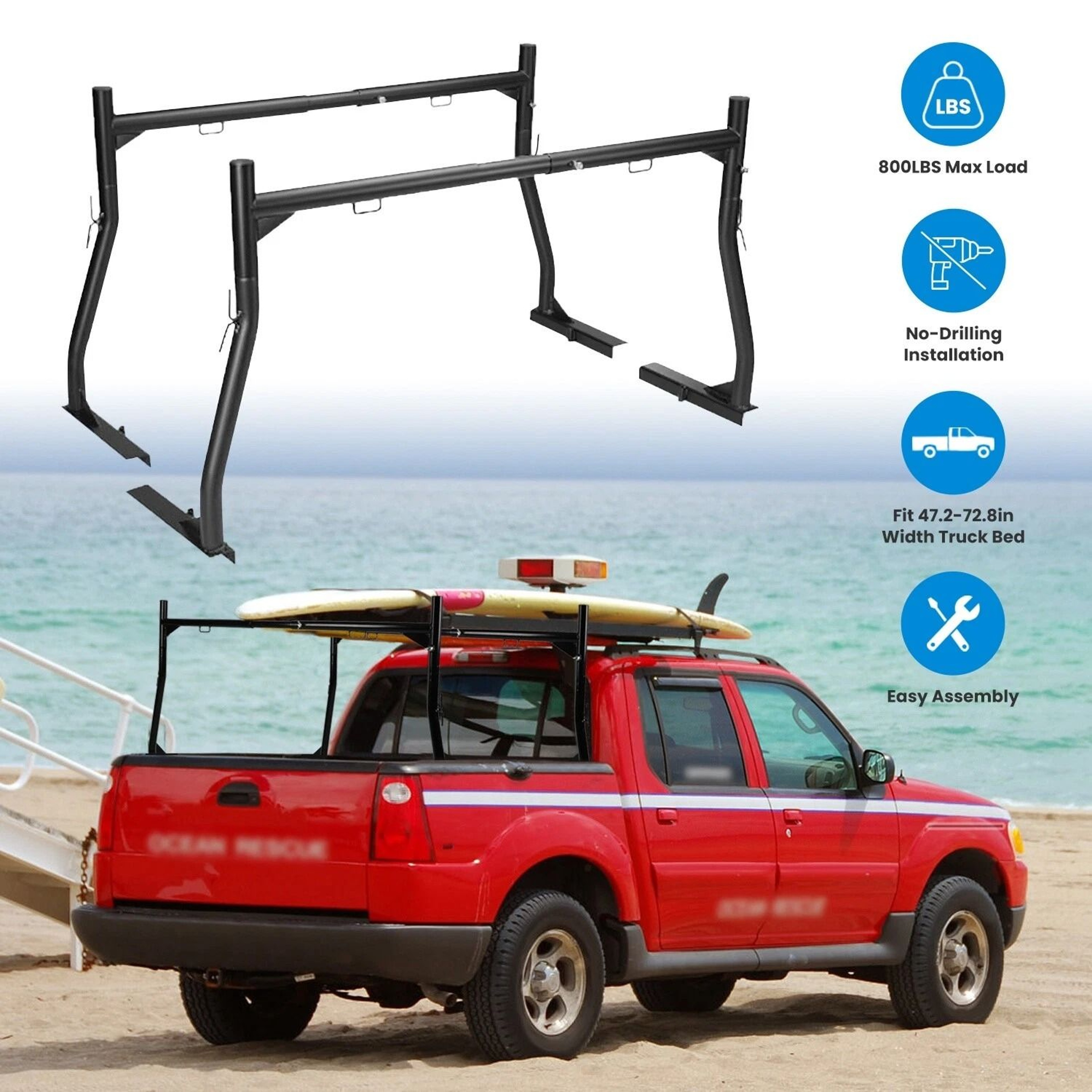 Ladder Rack Heavy Duty Truck Rack Adjustable Pickup Truck Bed Utility Rack No Drill J Bolts 1
