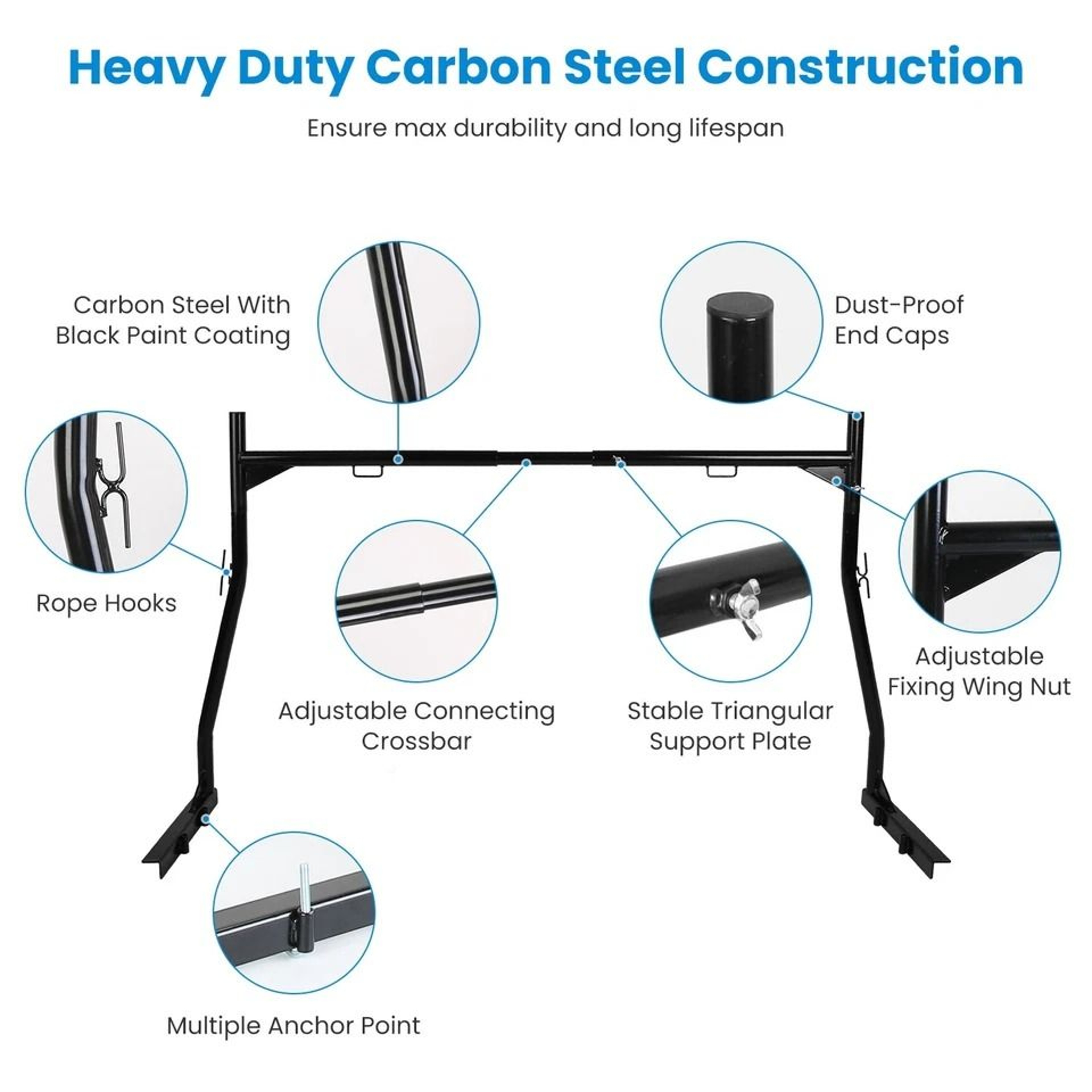 Ladder Rack Heavy Duty Truck Rack Adjustable Pickup Truck Bed Utility Rack No Drill J Bolts 9