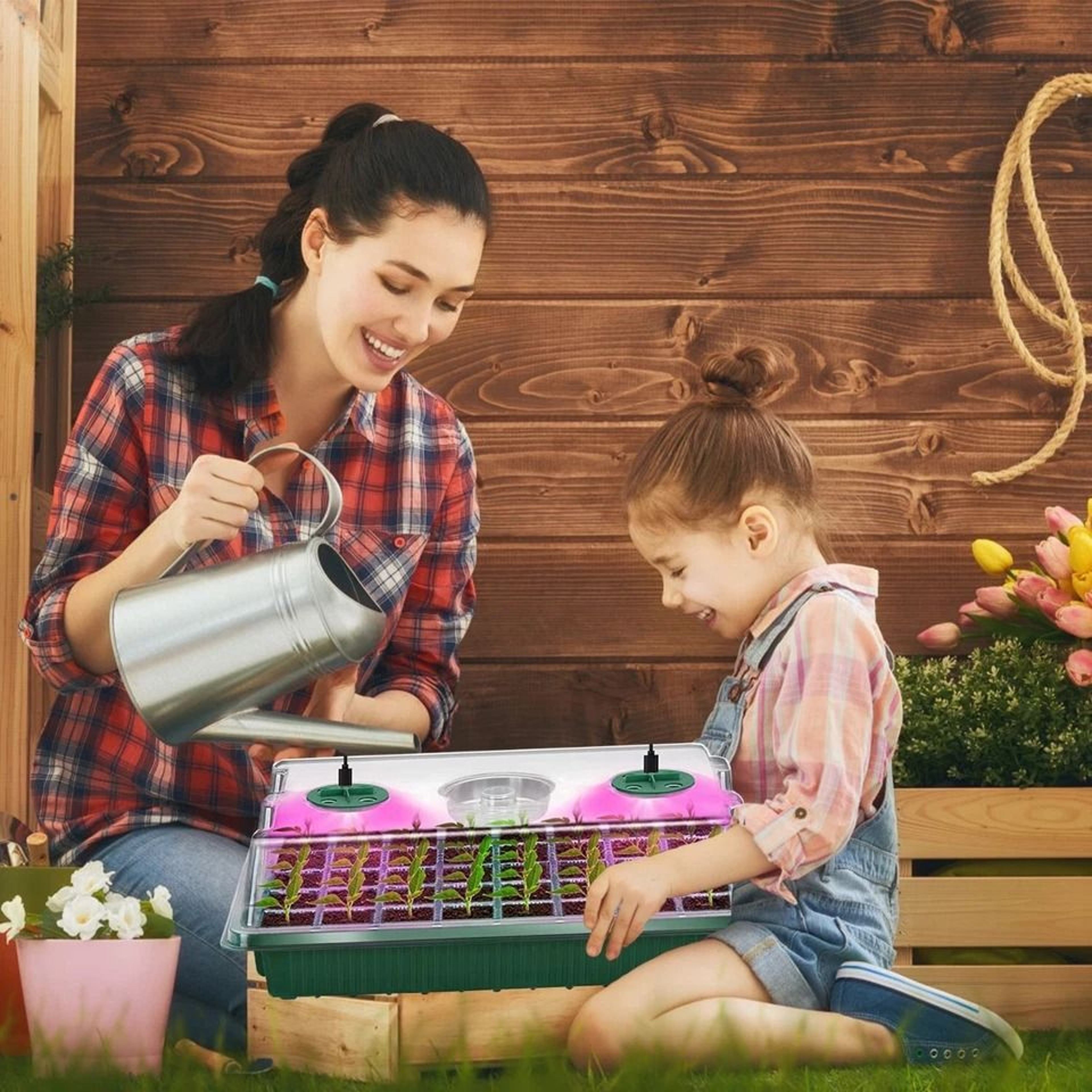 Seedling Seed Starter Tray Kit WGrow Light Cells Plant Greenhouse Dome Easy Indoor Garden Setup 8