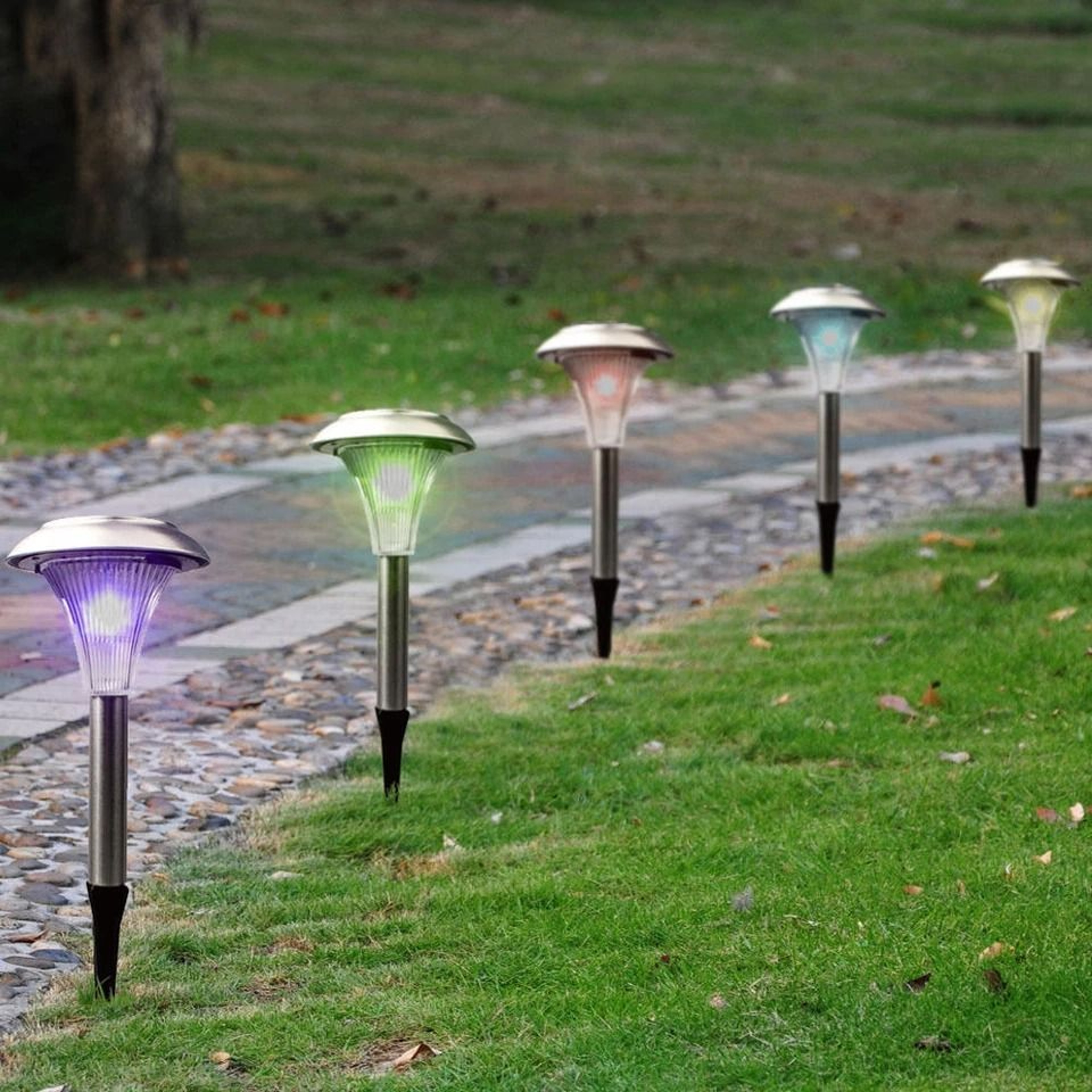 Outdoor Solar Garden Lights Color Changing LED Stainless Steel Lamps For Lawn Patio Waterproof Ener 3