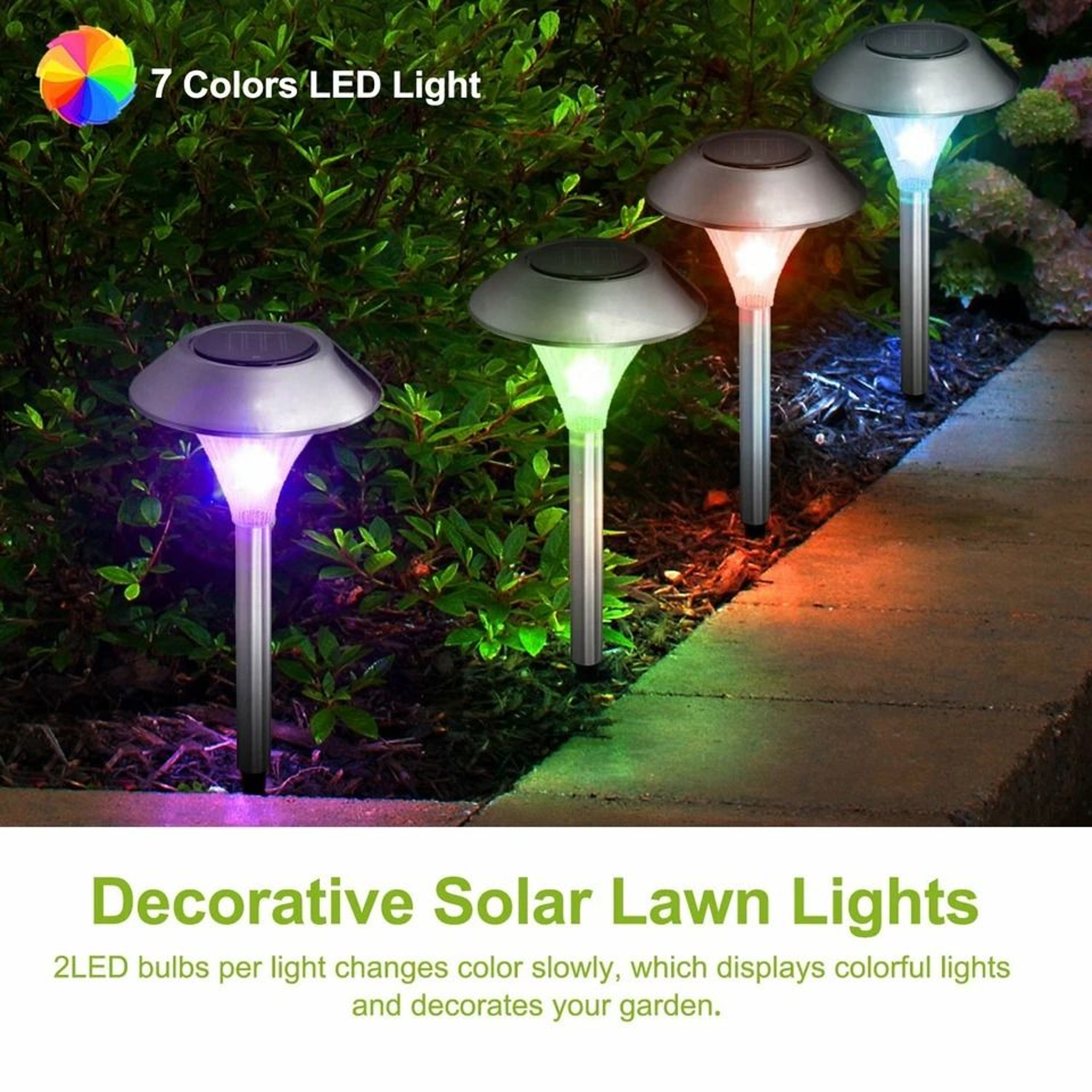 Outdoor Solar Garden Lights Color Changing LED Stainless Steel Lamps For Lawn Patio Waterproof Ener 4