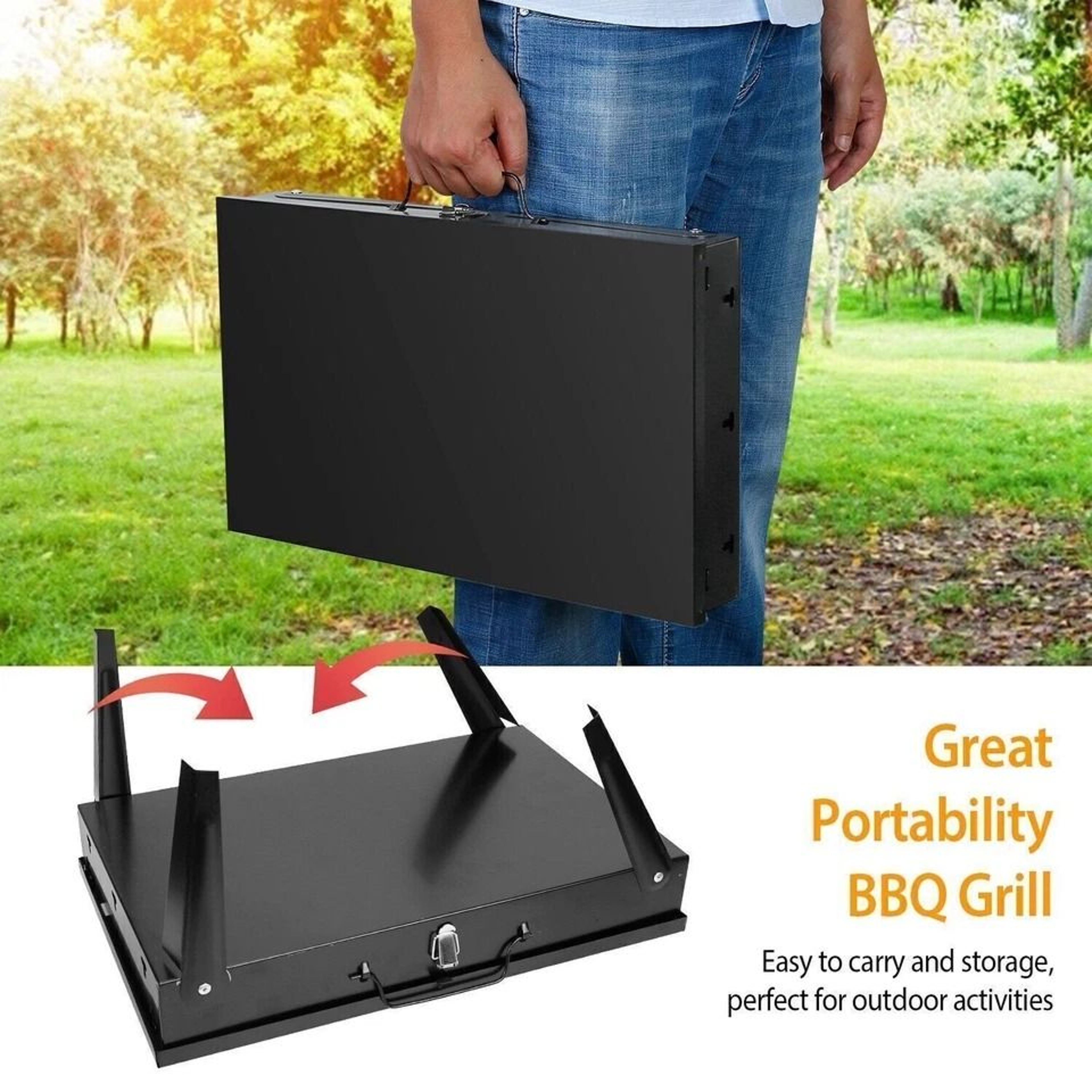 Portable BBQ Grill Folding Charcoal Barbecue With Adjustable Heights Compact BBQ Grill Shelf 3