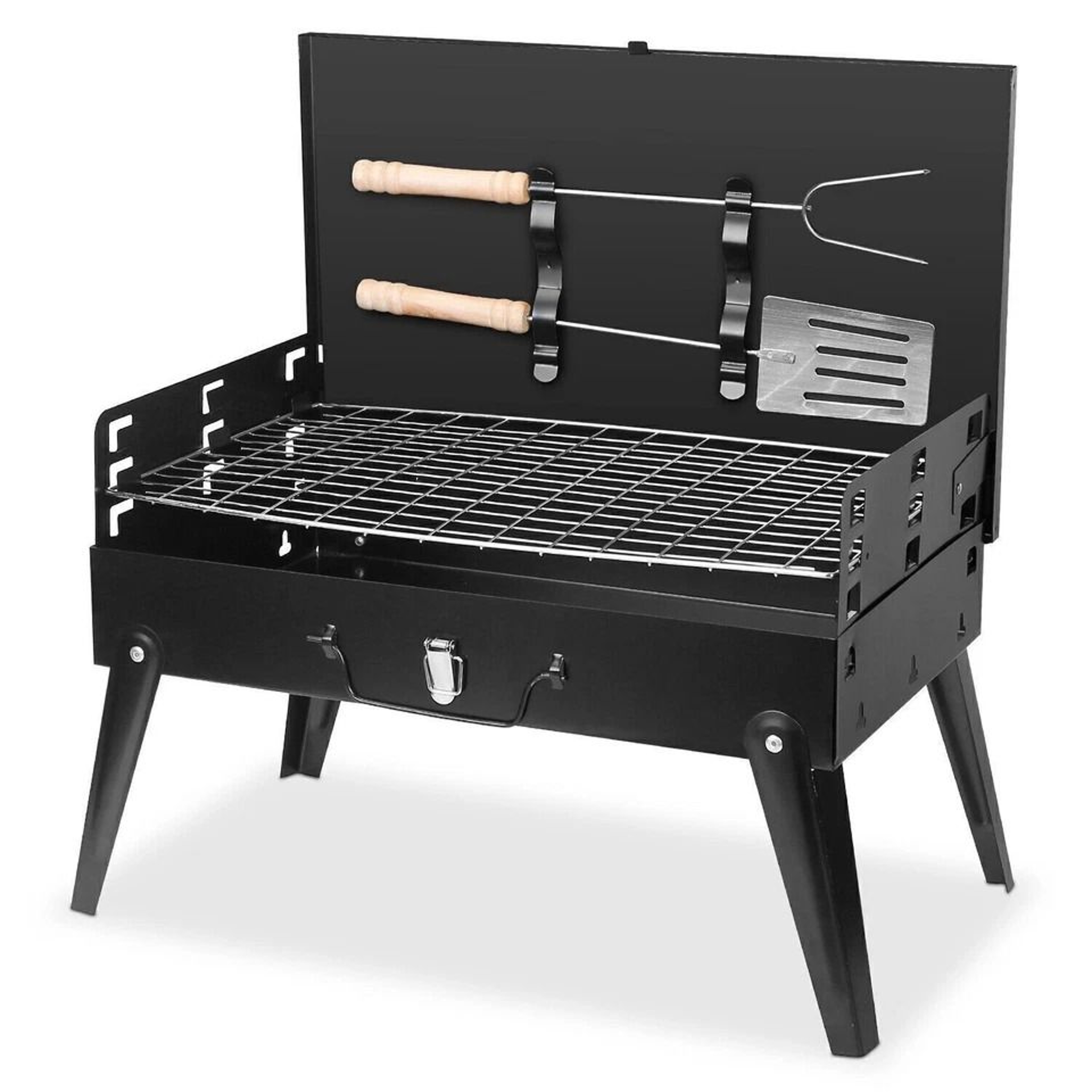 Portable BBQ Grill Folding Charcoal Barbecue With Adjustable Heights Compact BBQ Grill Shelf 6