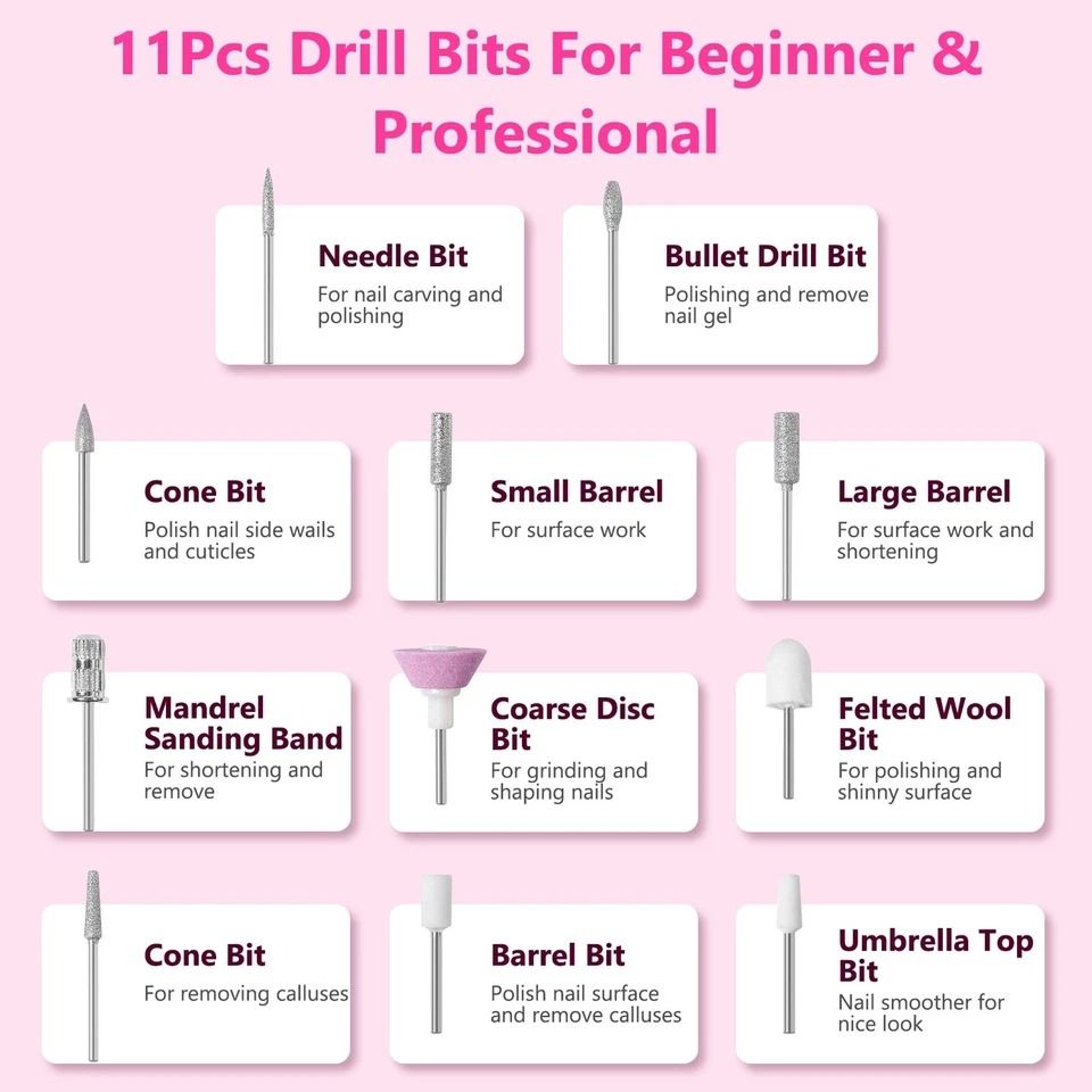 HighSpeed Electric Nail Drill RPM Bits Nail Drill Machine With Waist Clip 10
