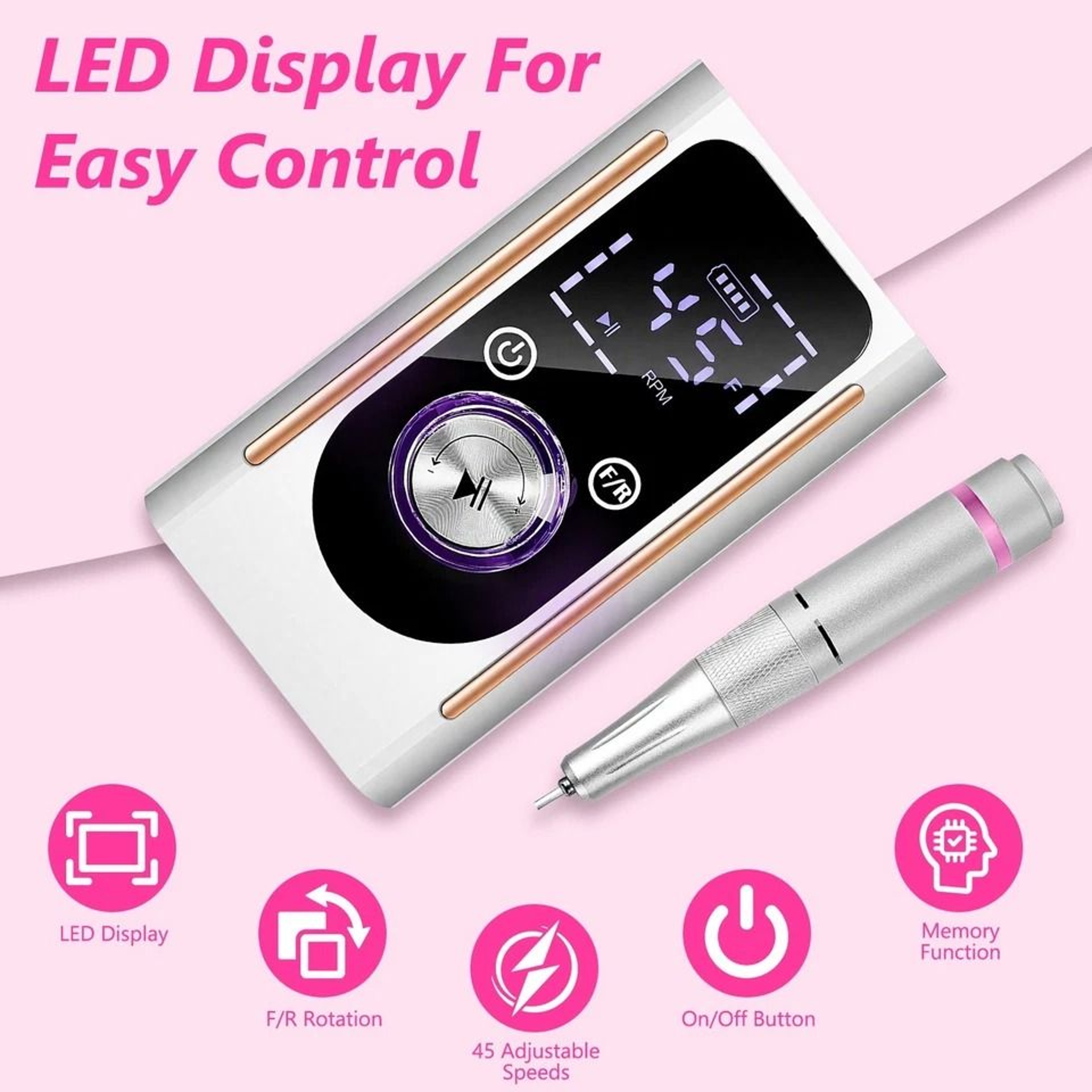 HighSpeed Electric Nail Drill RPM Bits Nail Drill Machine With Waist Clip 12