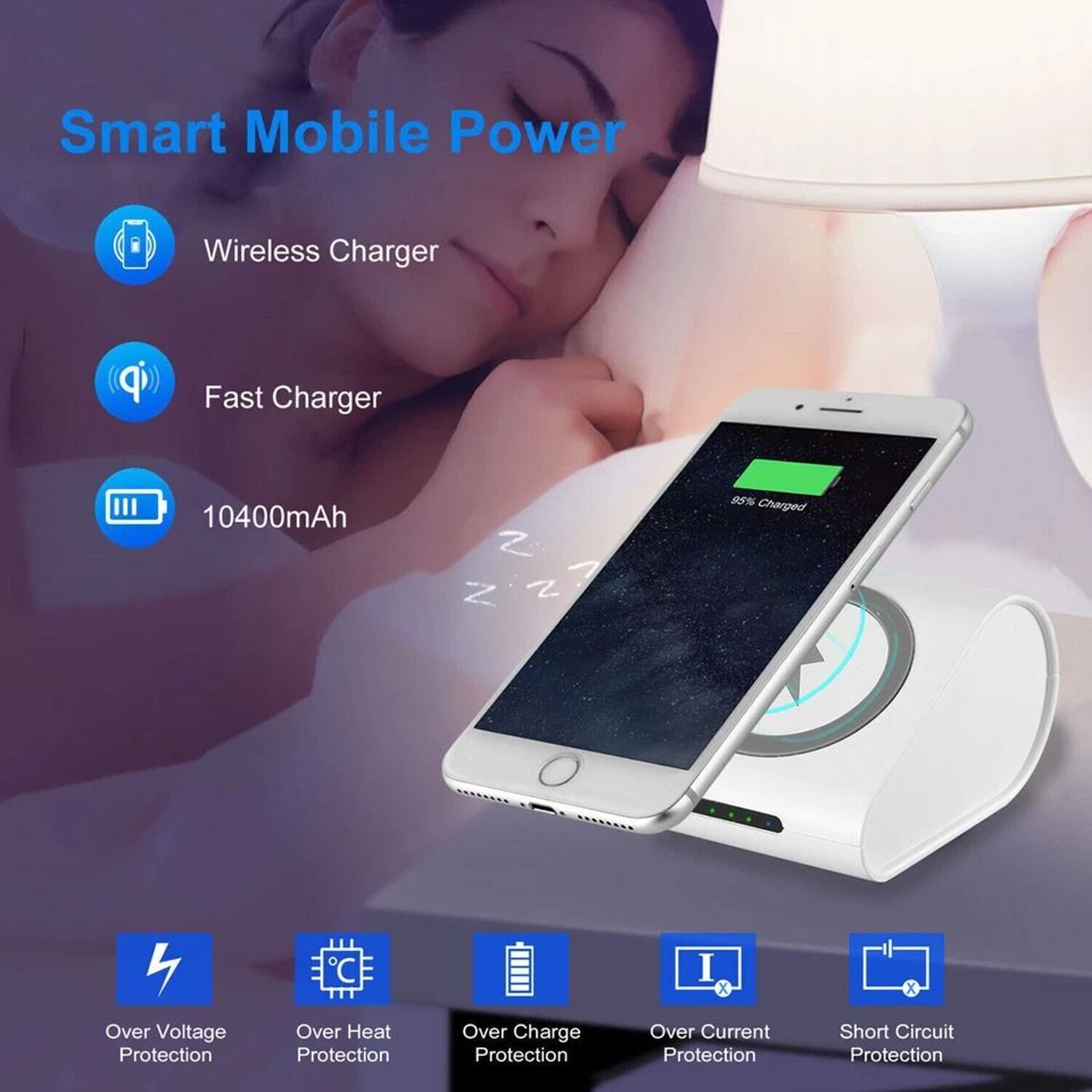 Fast Charger White Power Bank Wireless Charging USB Portable Battery For Phones Tablets 9