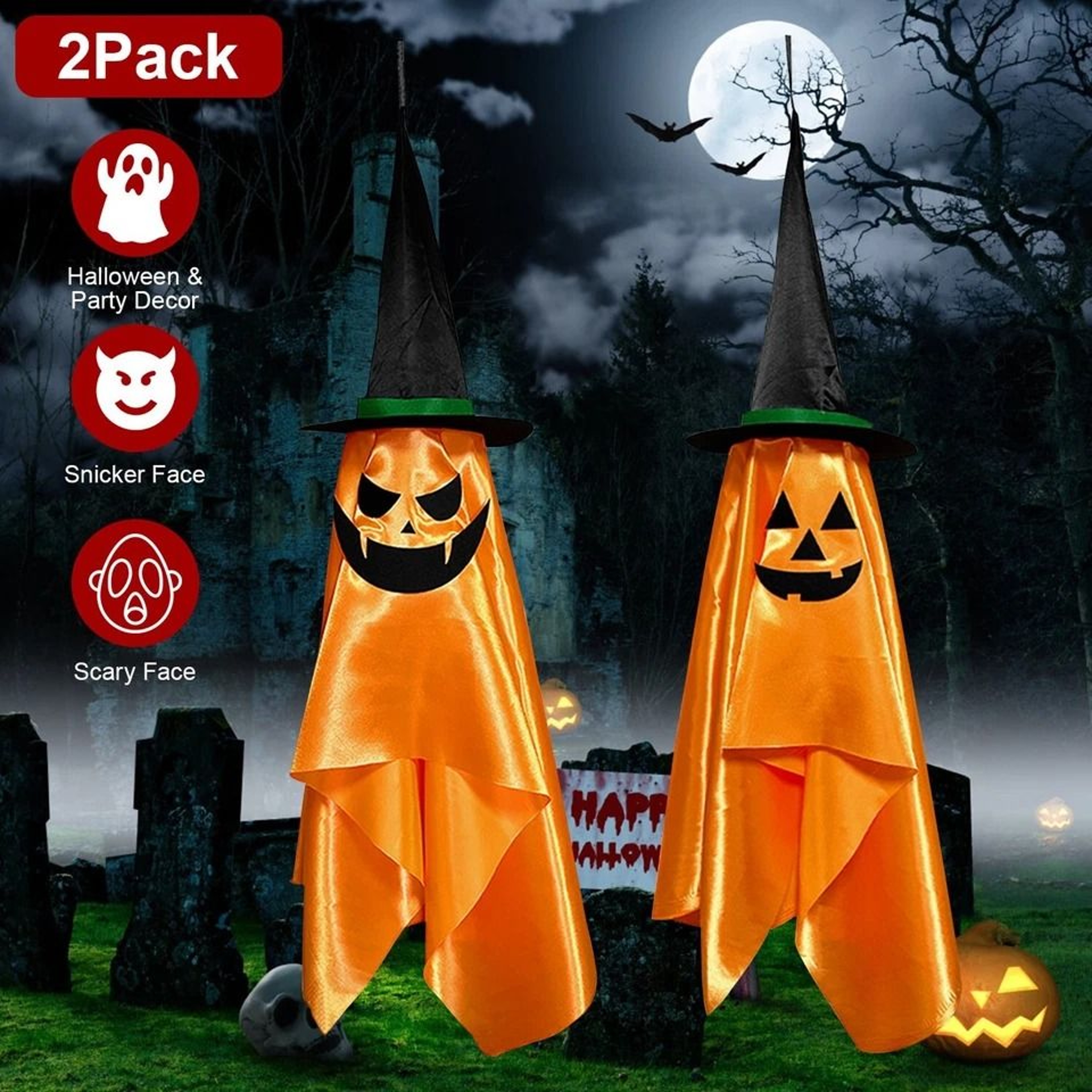 Pumpkin Wizard Hat Halloween Hanging Ornaments Home Garden Party Decor Polyester Material 7