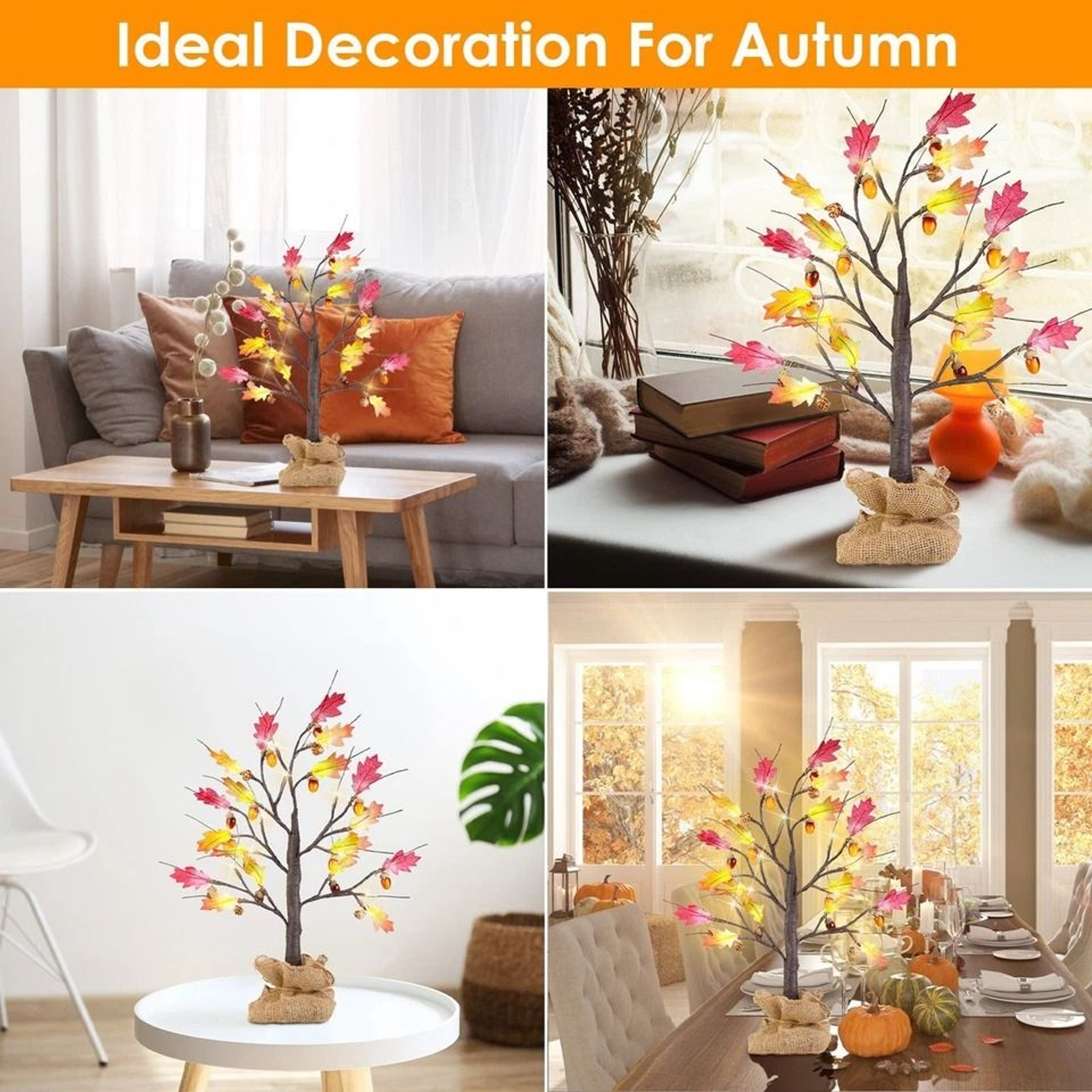 Lighted Maple Tree Warm White LED Beads Artificial Fall Tree For Thanksgiving  Autumn Home Decor 4