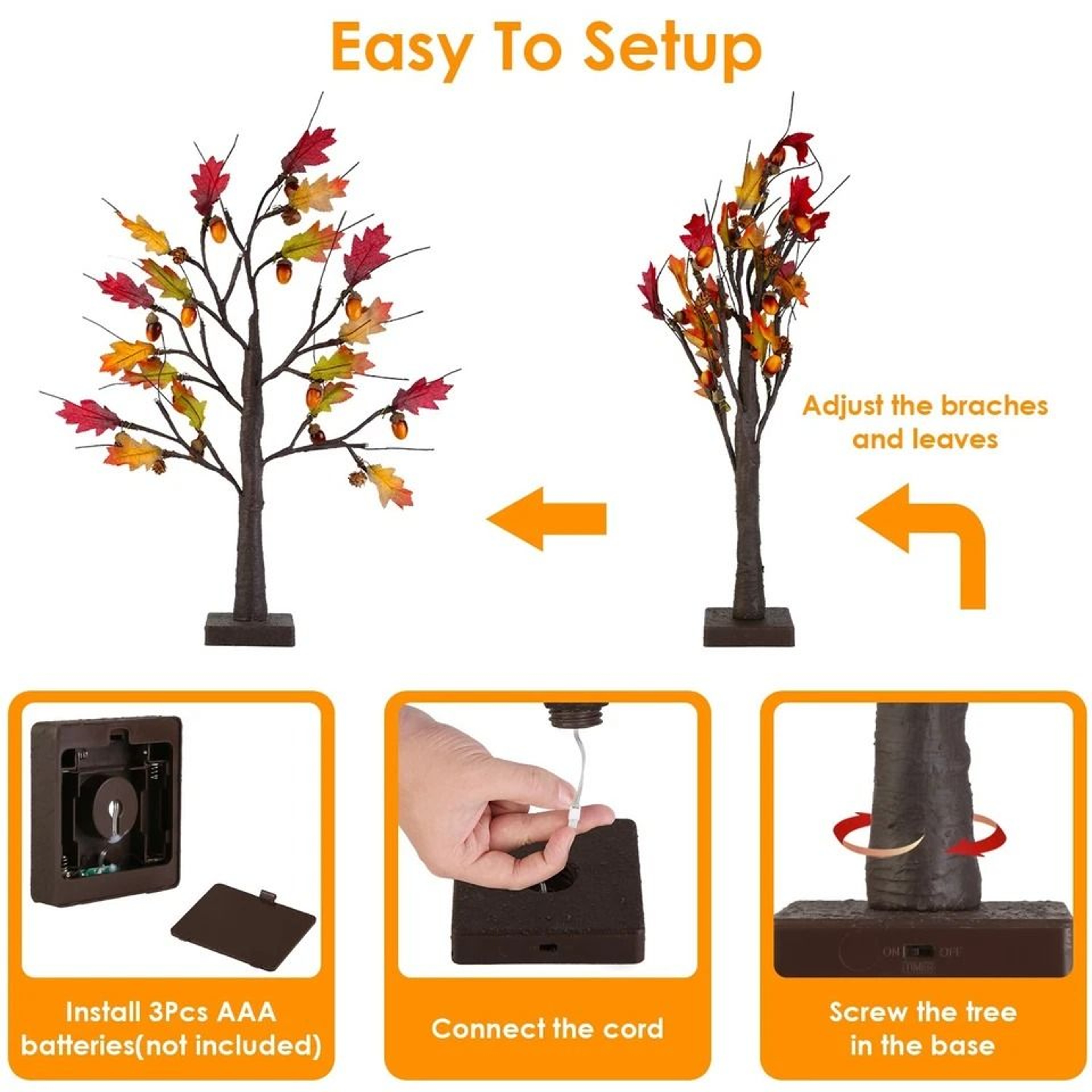 Lighted Maple Tree Warm White LED Beads Artificial Fall Tree For Thanksgiving  Autumn Home Decor 5