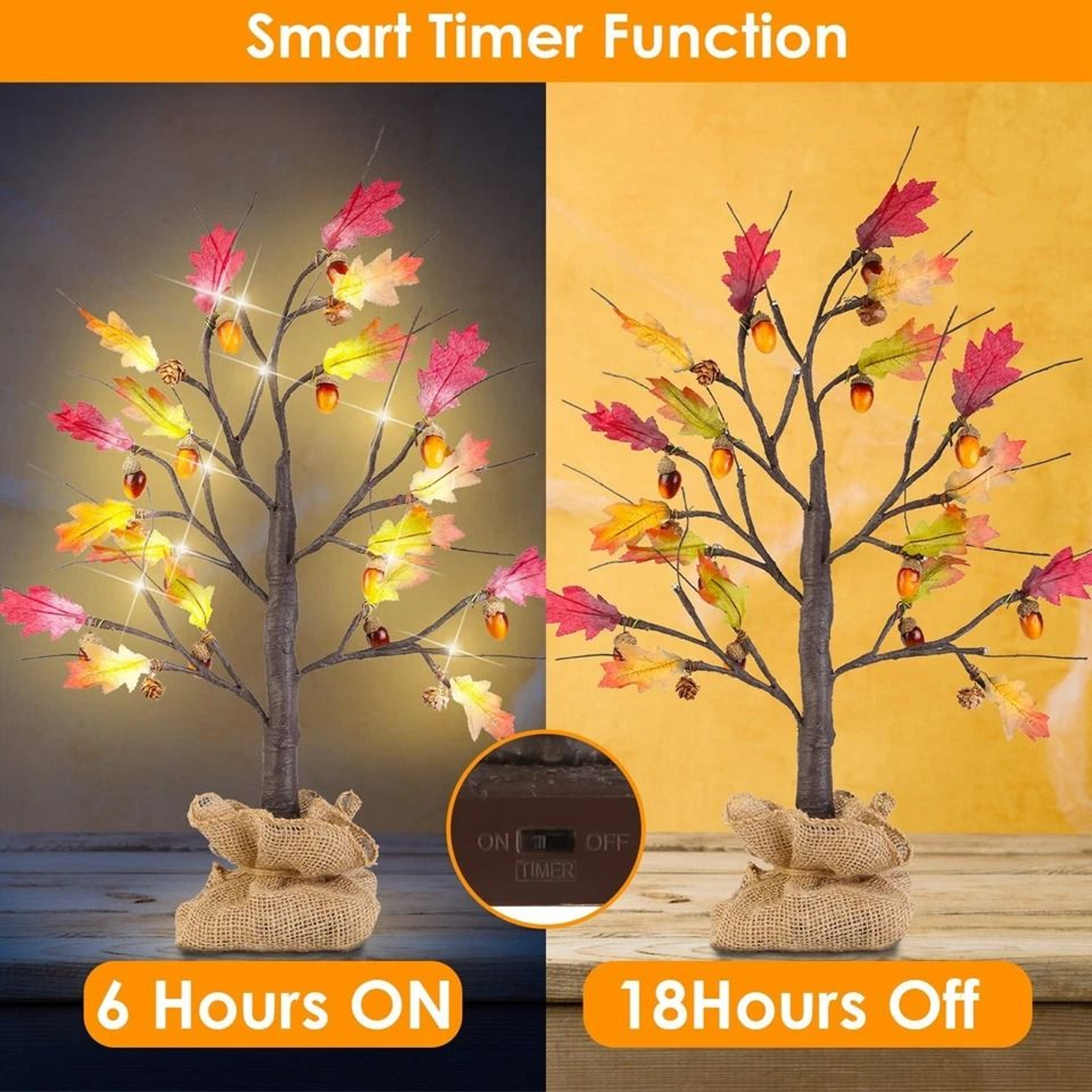 Lighted Maple Tree Warm White LED Beads Artificial Fall Tree For Thanksgiving  Autumn Home Decor 6