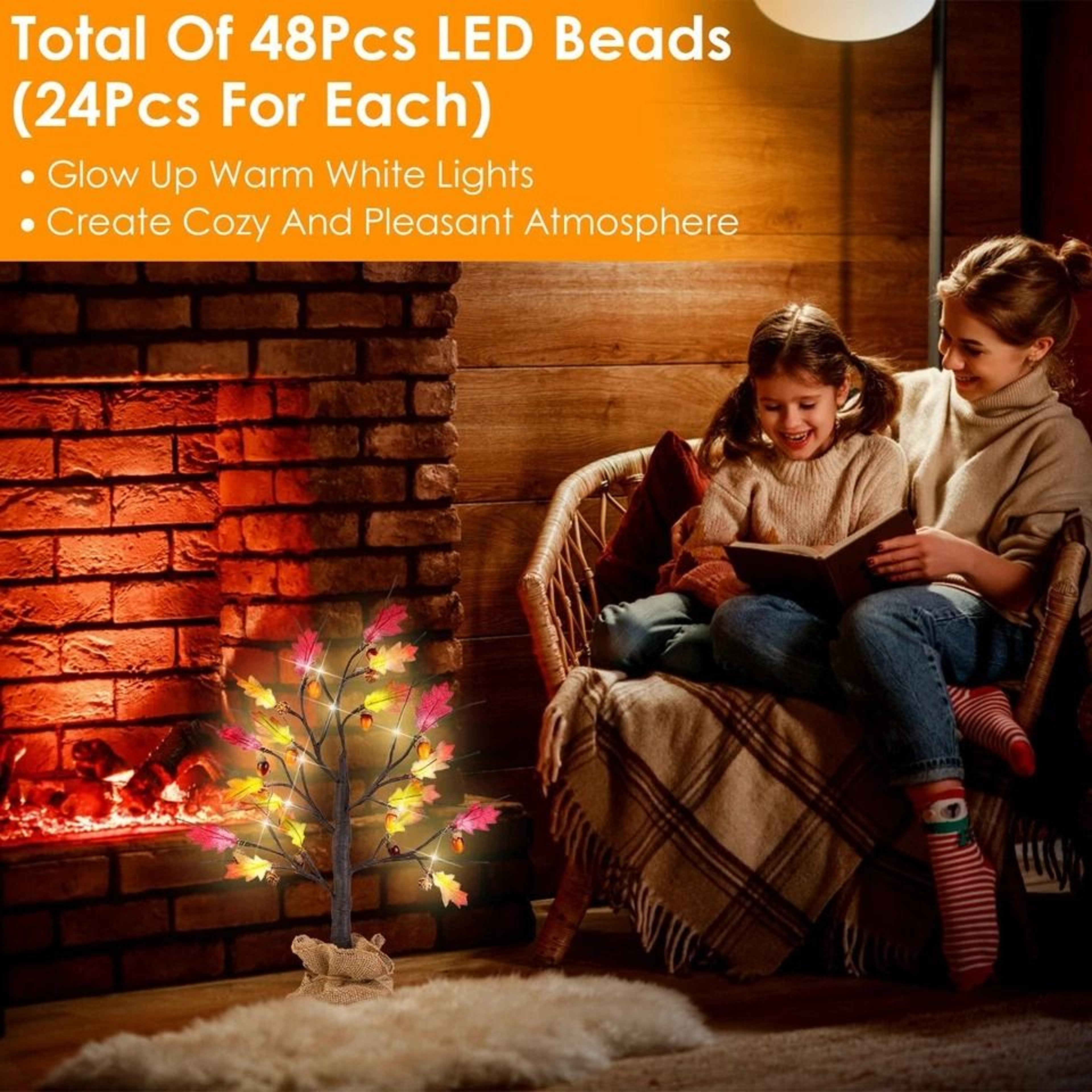 Lighted Maple Tree Warm White LED Beads Artificial Fall Tree For Thanksgiving  Autumn Home Decor 7