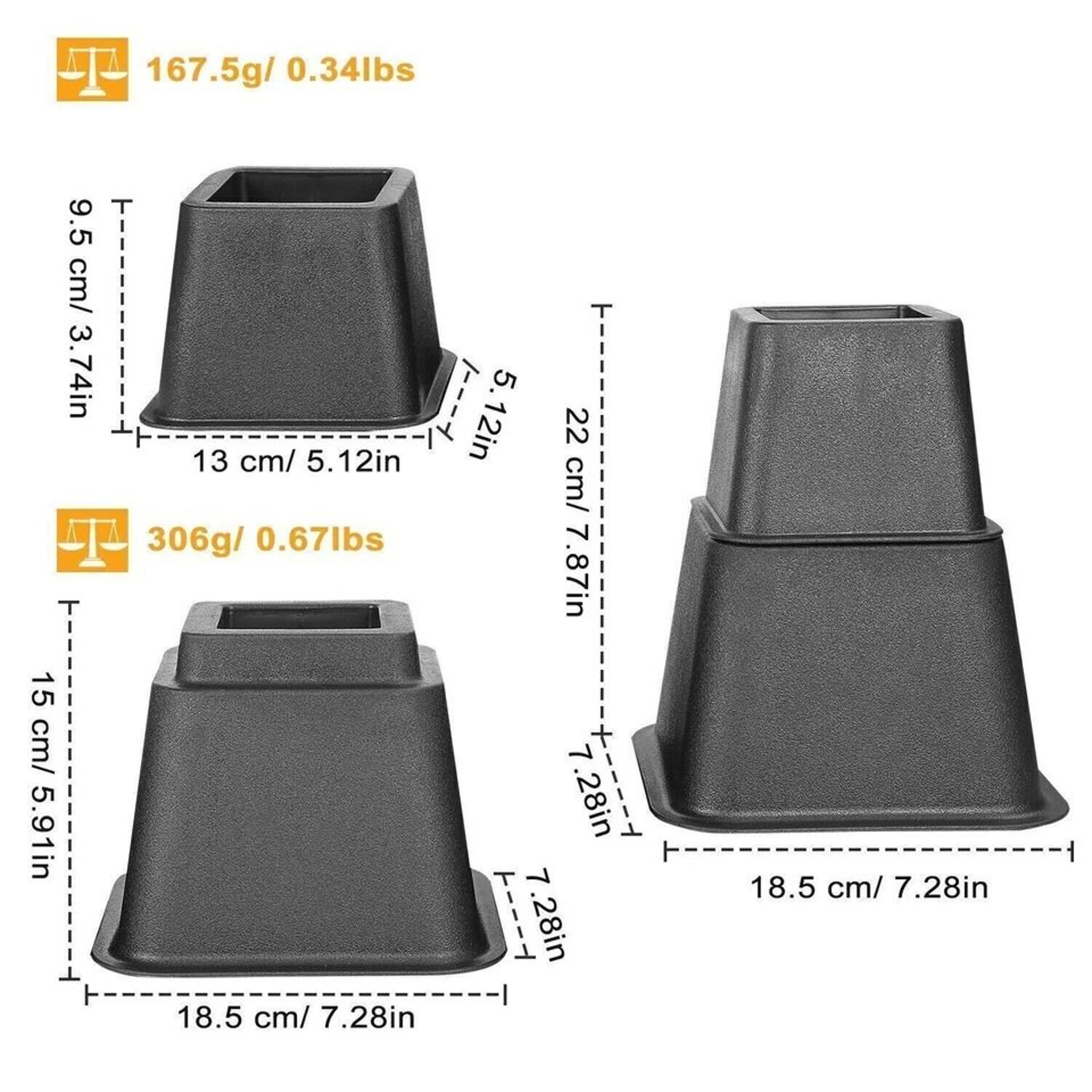 Stackable Lifter Set Adjustable Furniture Risers Bed Sofa Chair Height Boosters Durable  Stable 4