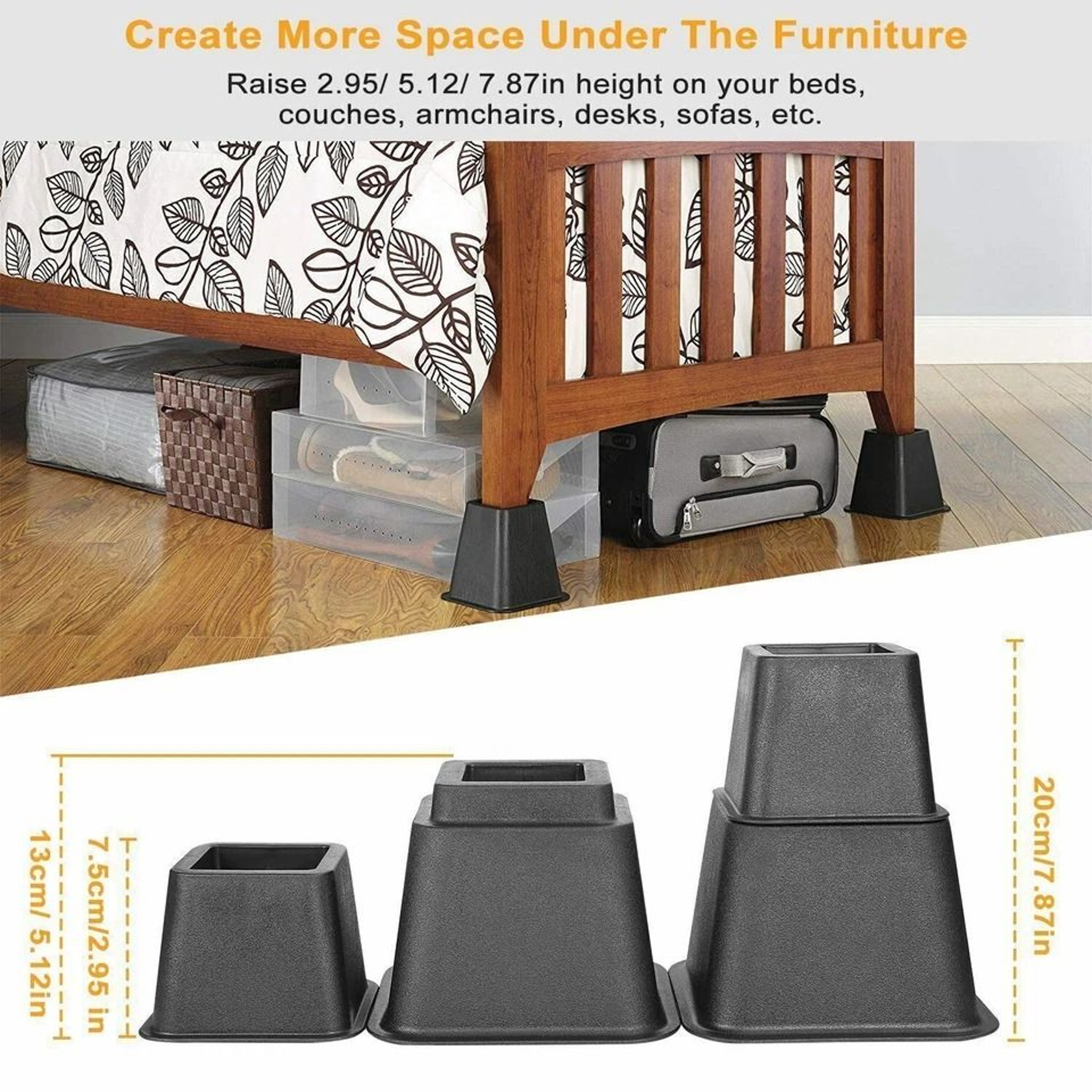 Stackable Lifter Set Adjustable Furniture Risers Bed Sofa Chair Height Boosters Durable  Stable 8