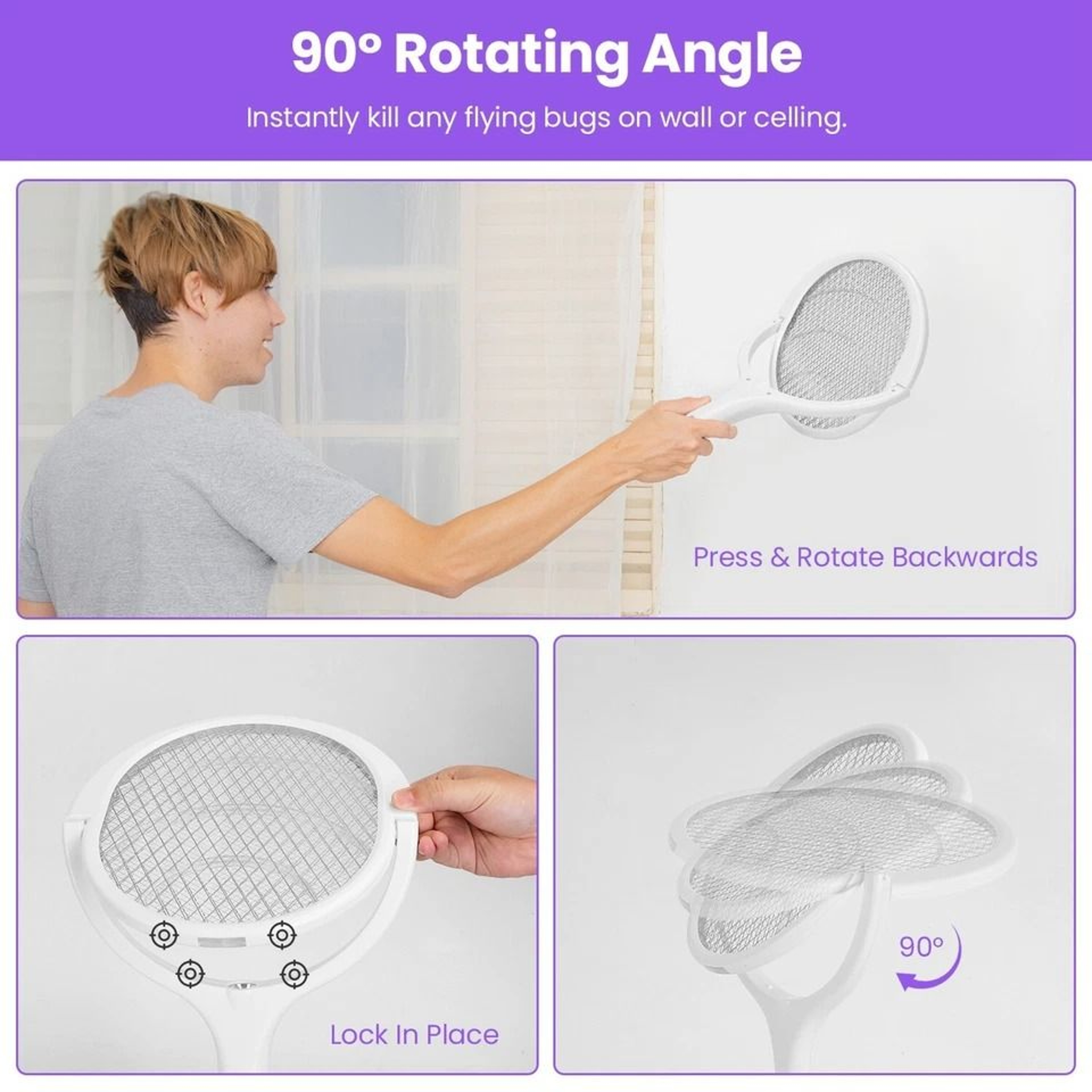 Bug Zapper Mosquito Swatter Rotating Electric Bug Racket Safe Rechargeable Electric Zapper For Mosq 7