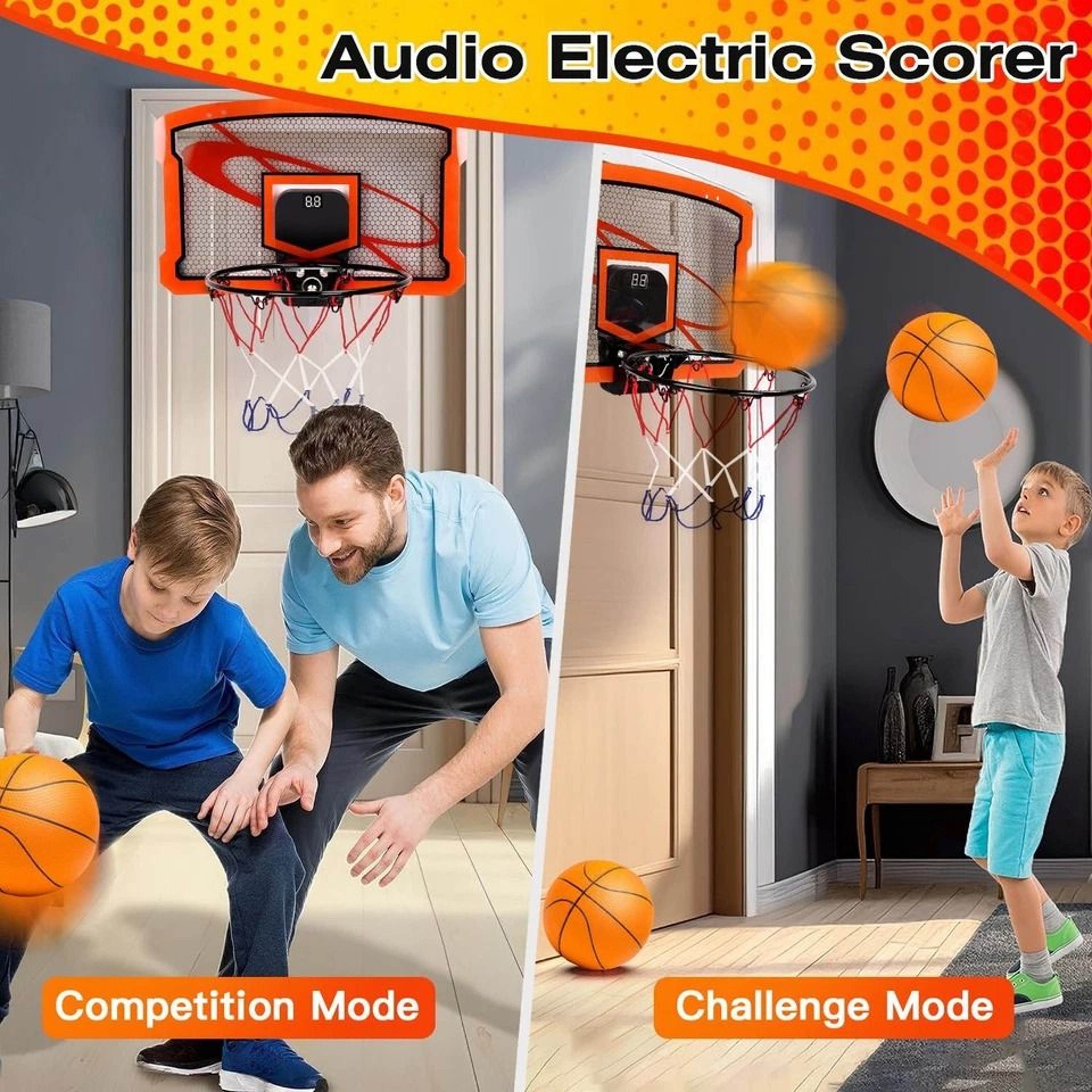 Over Door Basketball Hoop Set Kids Basketball Toy Electric Scorer Balls Indoor Game For Kids  Famil 8