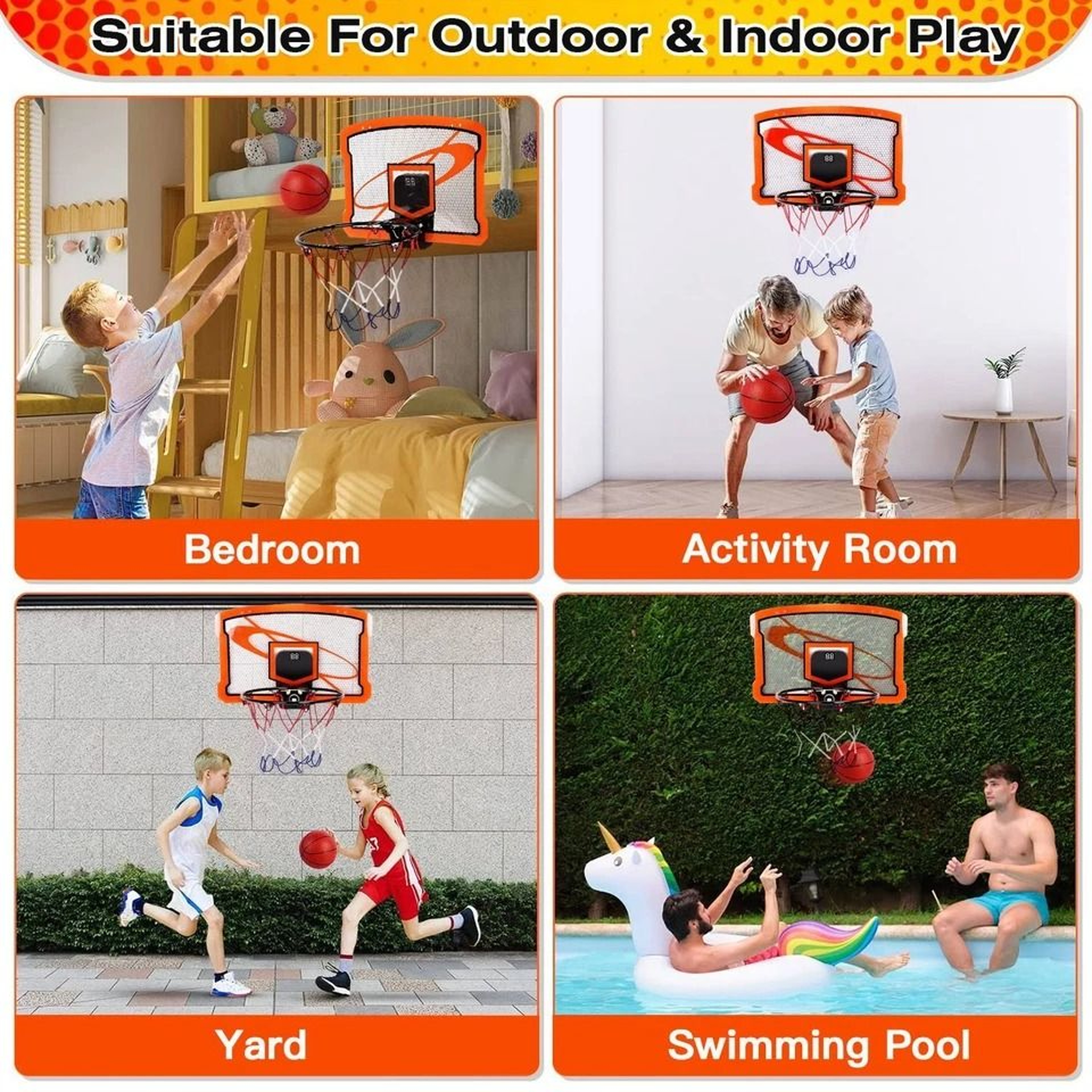 Over Door Basketball Hoop Set Kids Basketball Toy Electric Scorer Balls Indoor Game For Kids  Famil 4