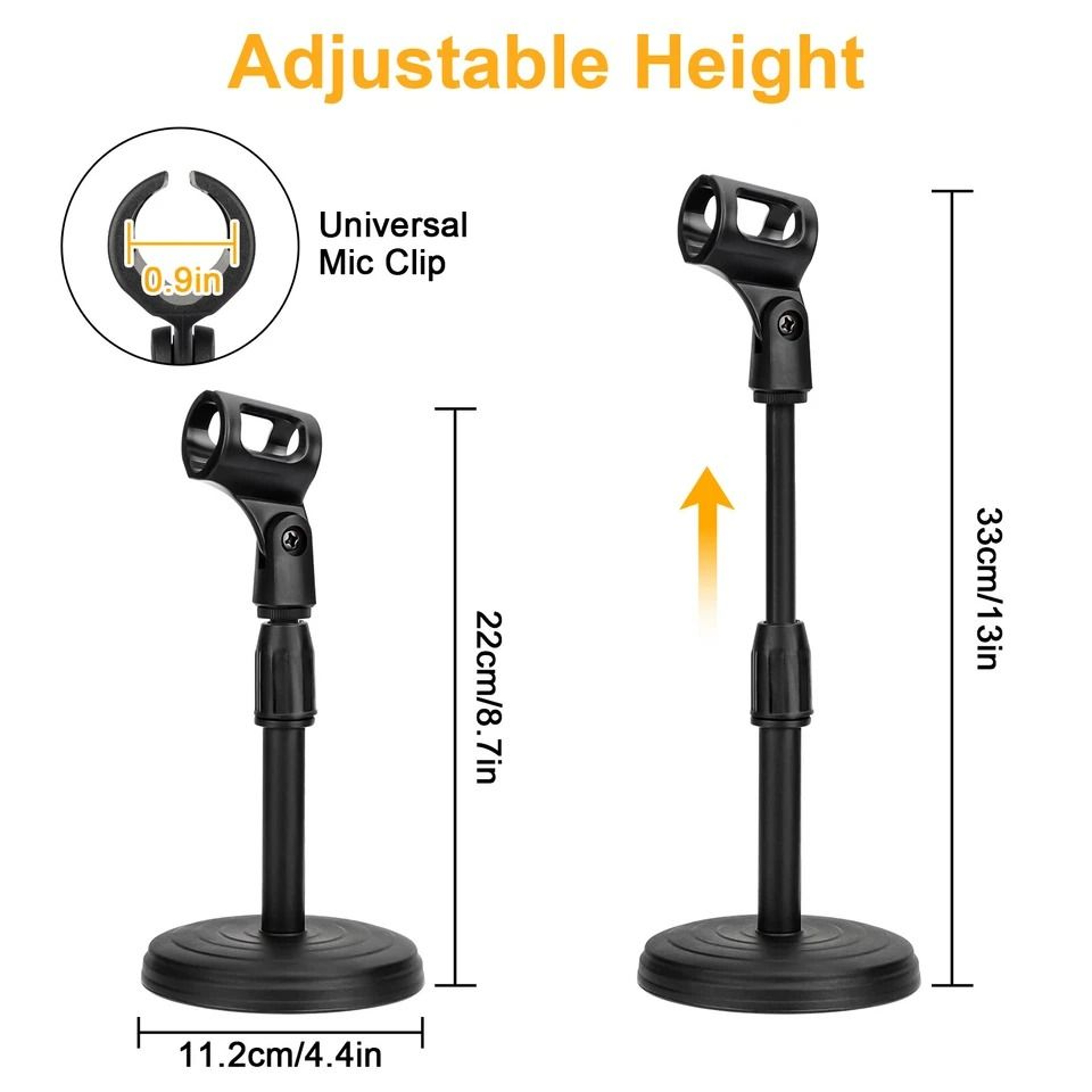 Portable Desktop Microphone Stand Adjustable Height Mini Round Base Weighted Rotatable Mic Clip 3