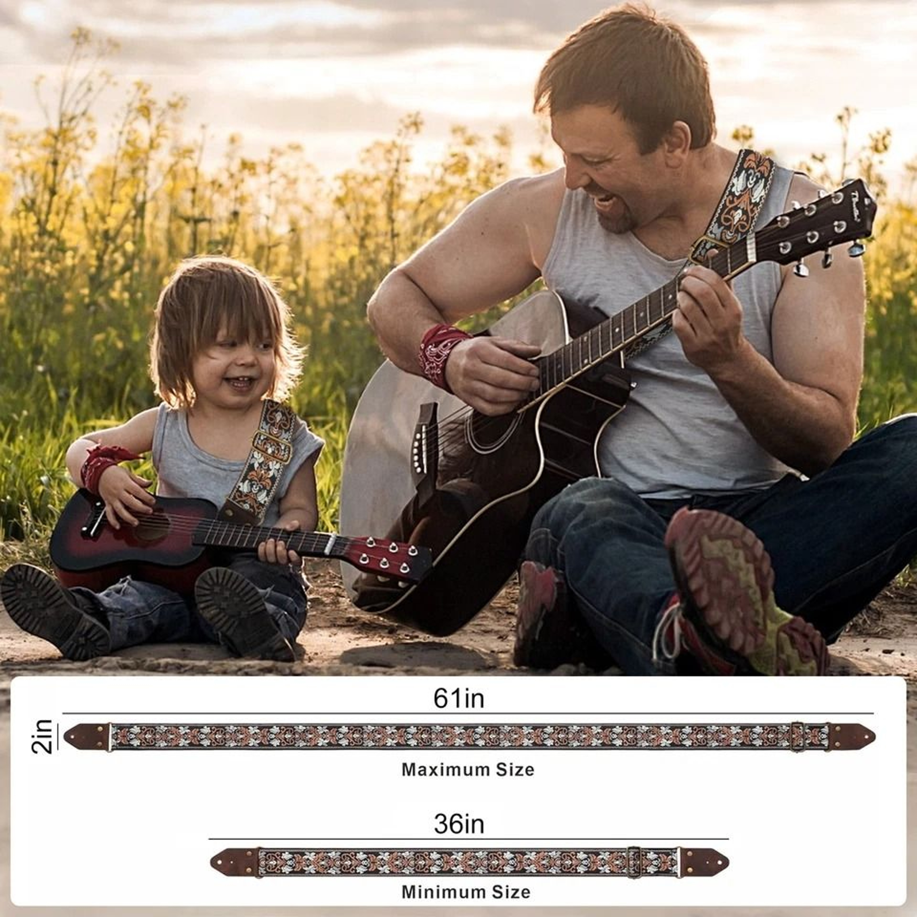 Embroidery Guitar Strap For Bass  Acoustic Guitars Adjustable Cotton Strap Brass Sliding Buckle 2