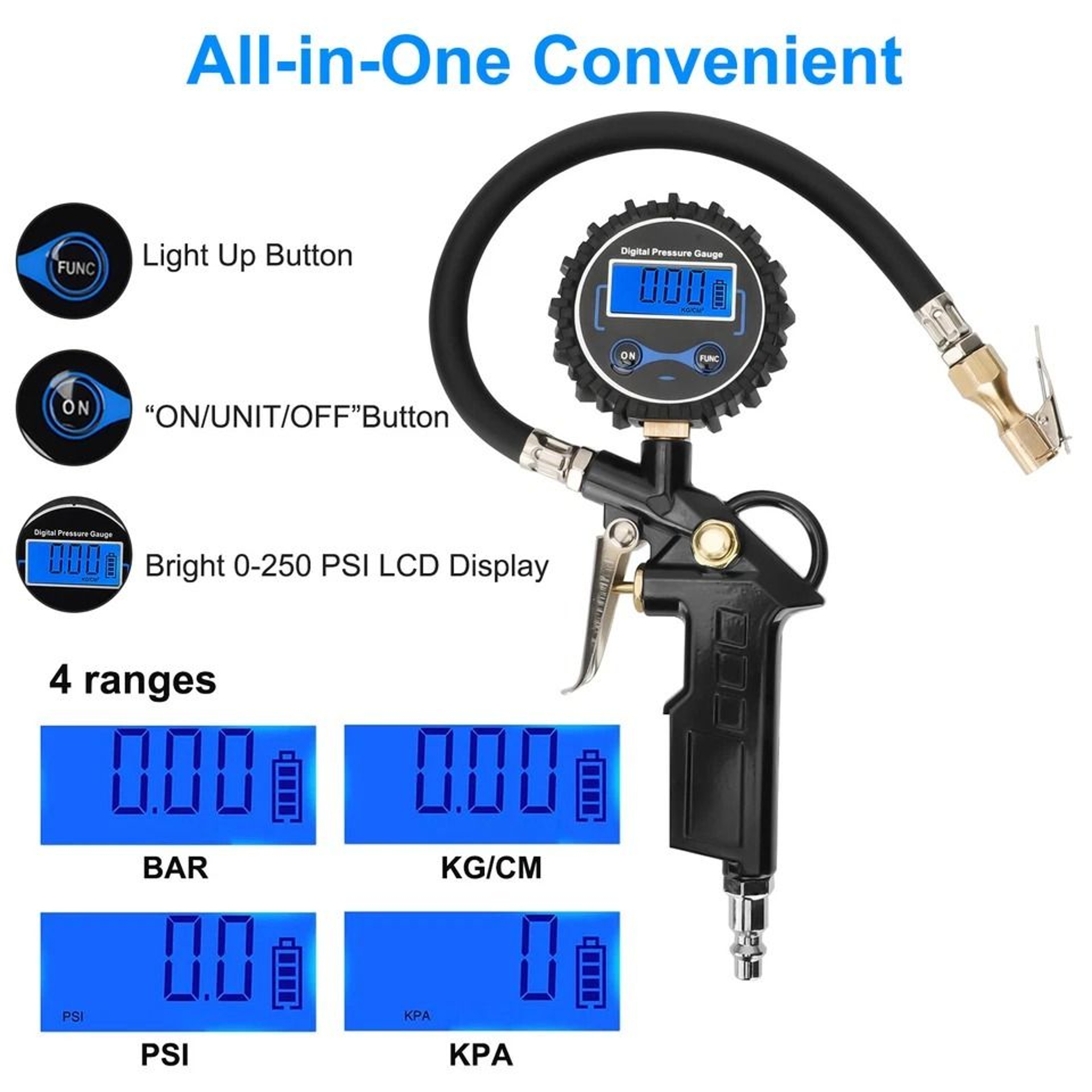 Digital Tire Inflator Gauge LCD Display Air Compressor Chuck For TruckCar Accurate Pressure Measure 5