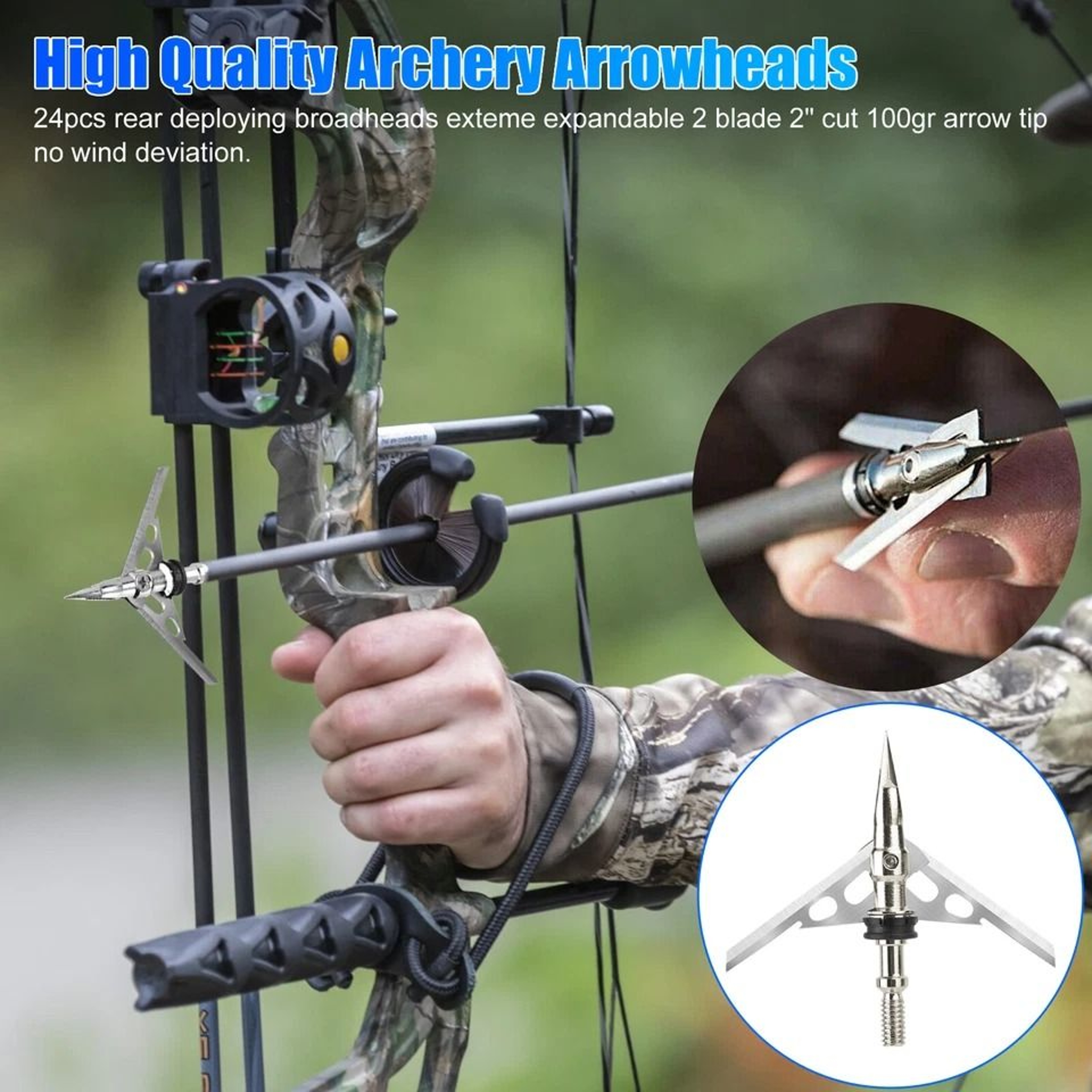 Grain Archery Expandable Broadheads Cutting Diameter 24Pcs Stainless Steel Arrowhead Blade For Hunt 5