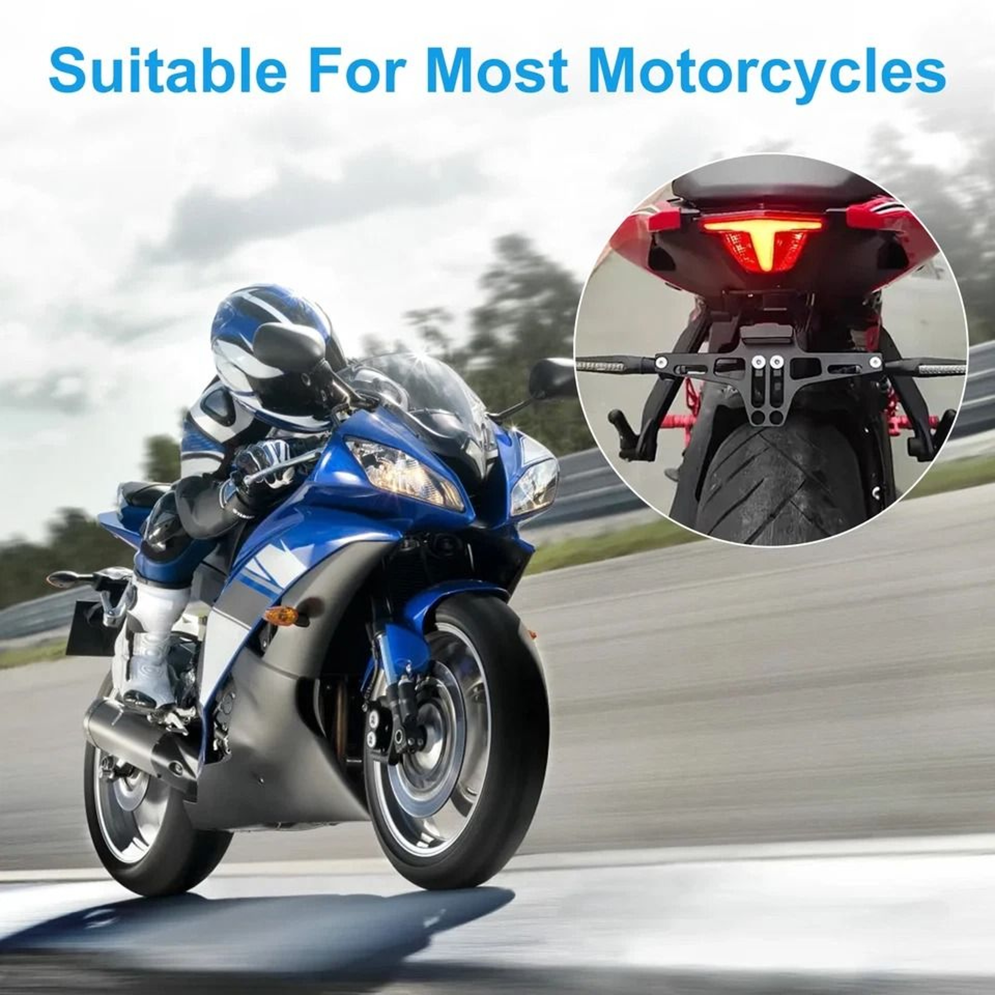 Polished Black Universal Adjustable Motorcycle License Plate Rear Mount Bracket Sturdy Alloy Constr 2