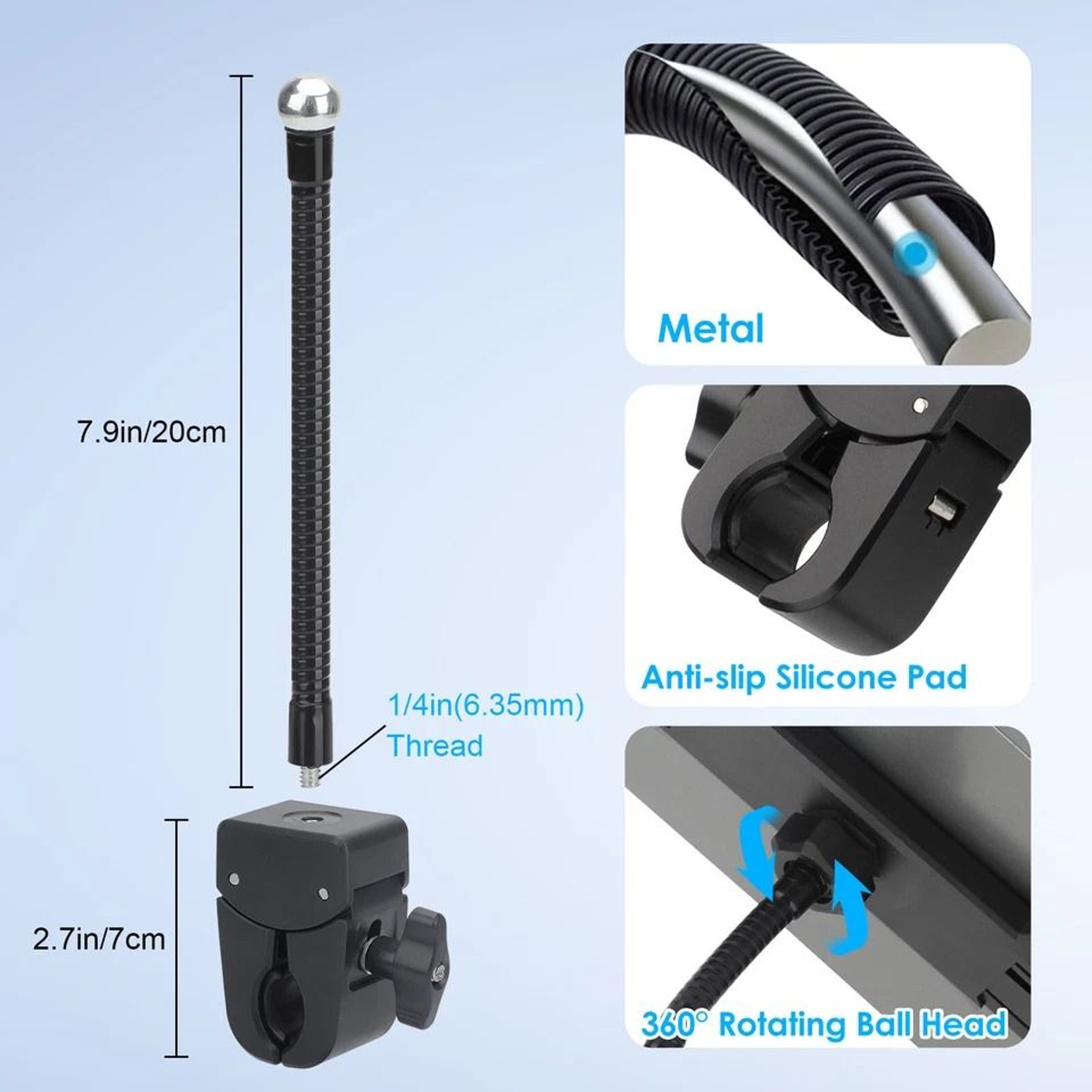 Universal Tablet Holder For Treadmill Exercise Bike Gooseneck Clamp For IPad Phone 4