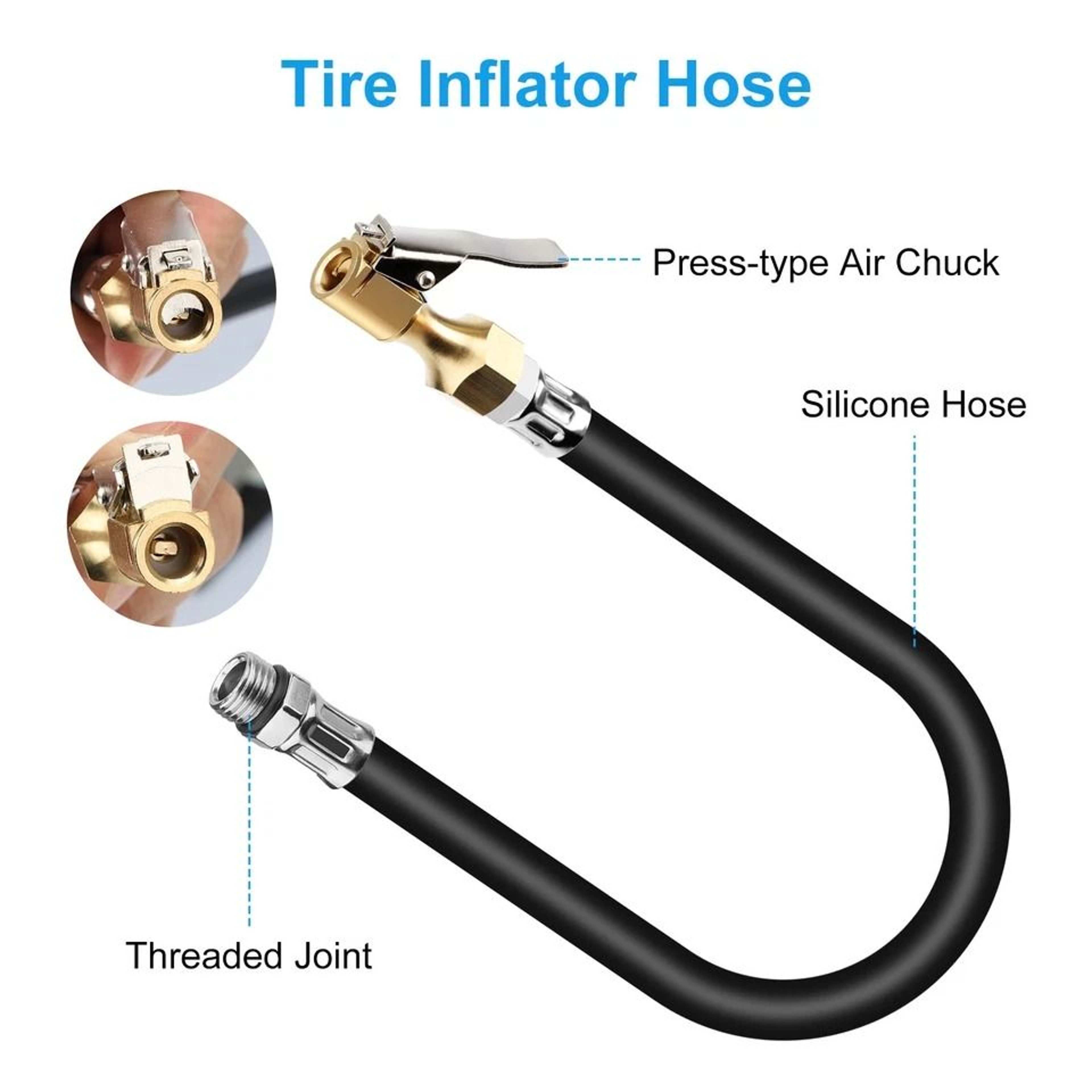 Tire Inflator Extension Hose Adapter With QuickConnect Chuck Durable Rubber  Metal For Cars 6