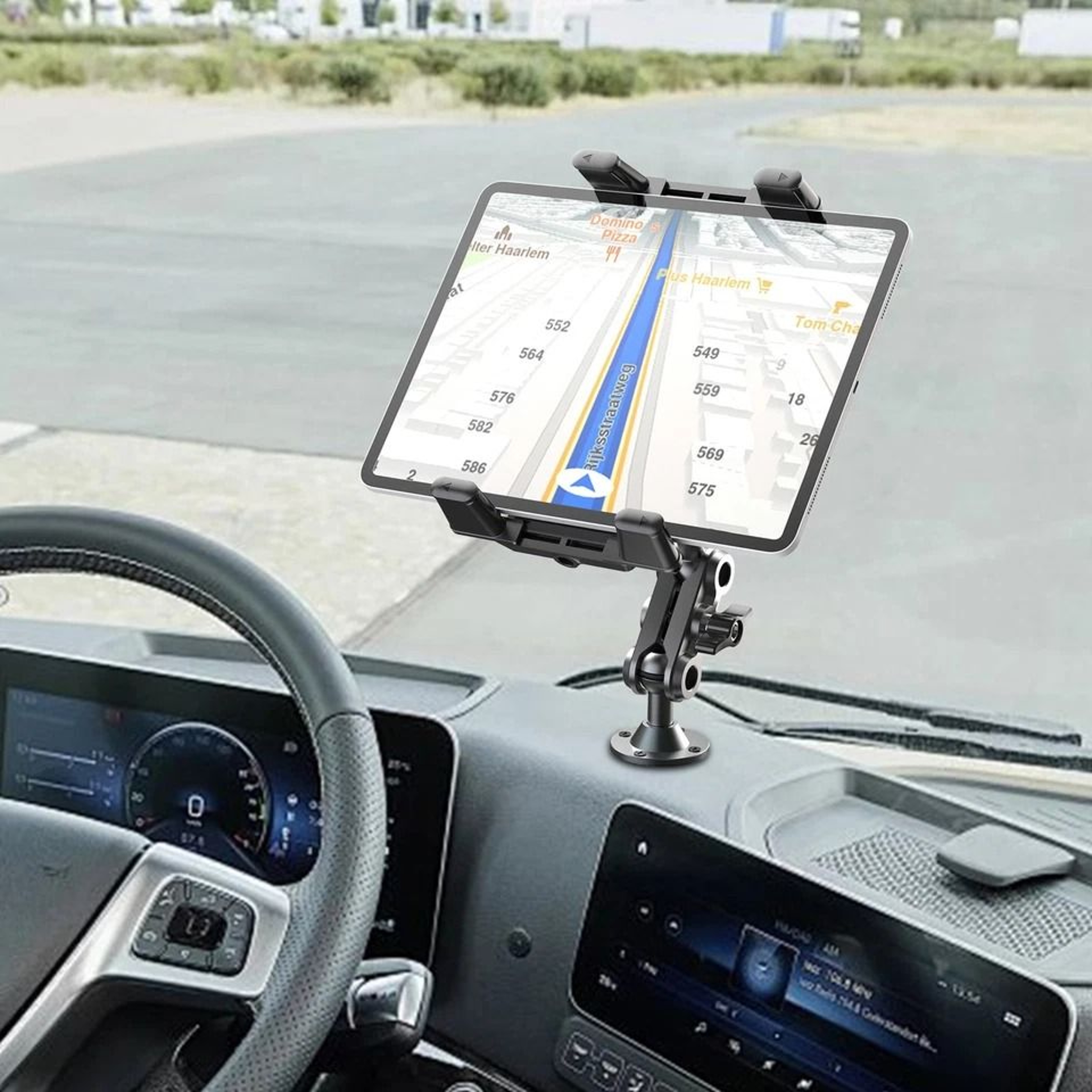 HeavyDuty Tablet Holder For CarAdjustable Arm Metal Drill Base Compatible With IPad Samsung Smartph 1