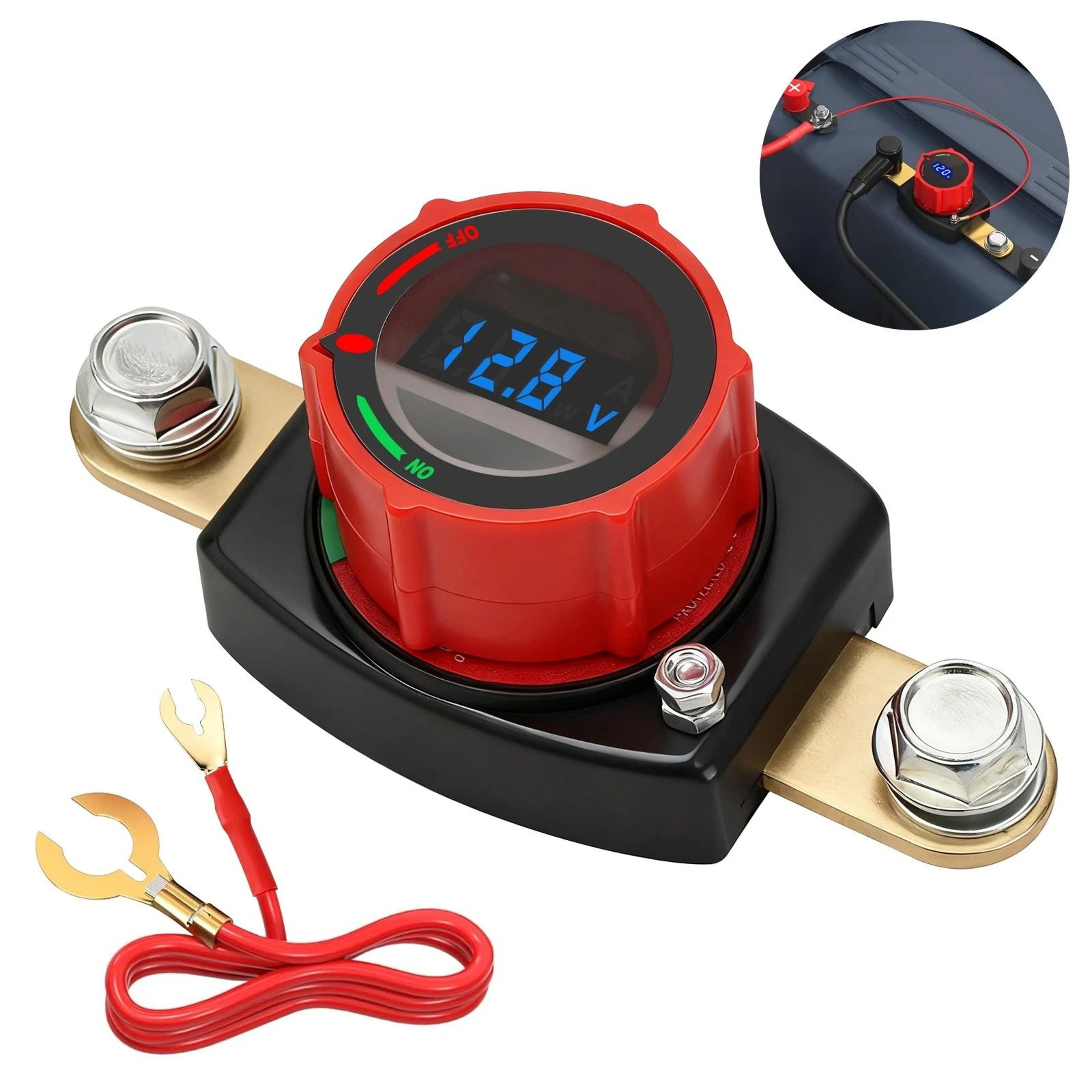 Side Post Battery Disconnect Switch With LED Voltage Display DC Compatibility For Cars RVs Boats Mo 0
