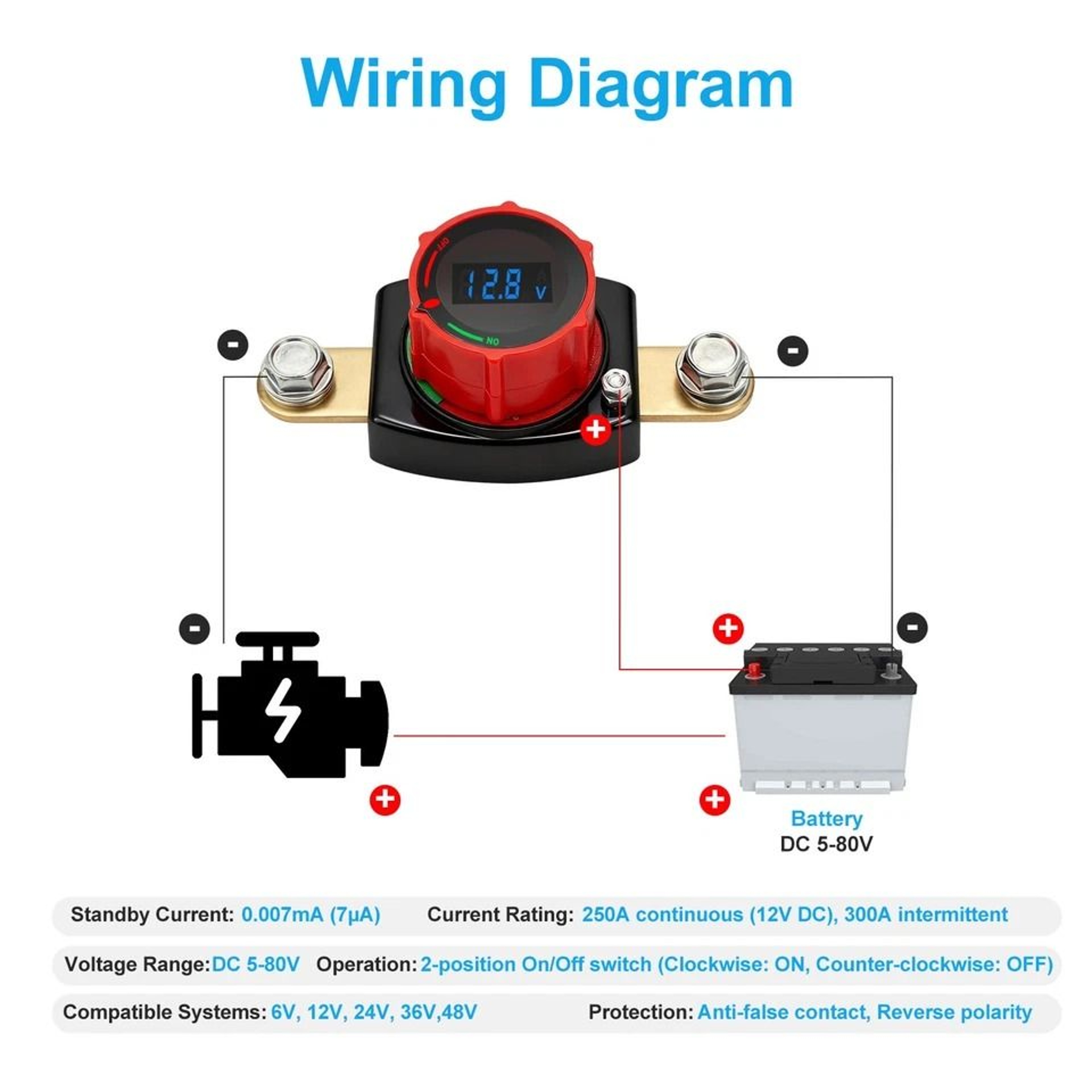 Side Post Battery Disconnect Switch With LED Voltage Display DC Compatibility For Cars RVs Boats Mo 3