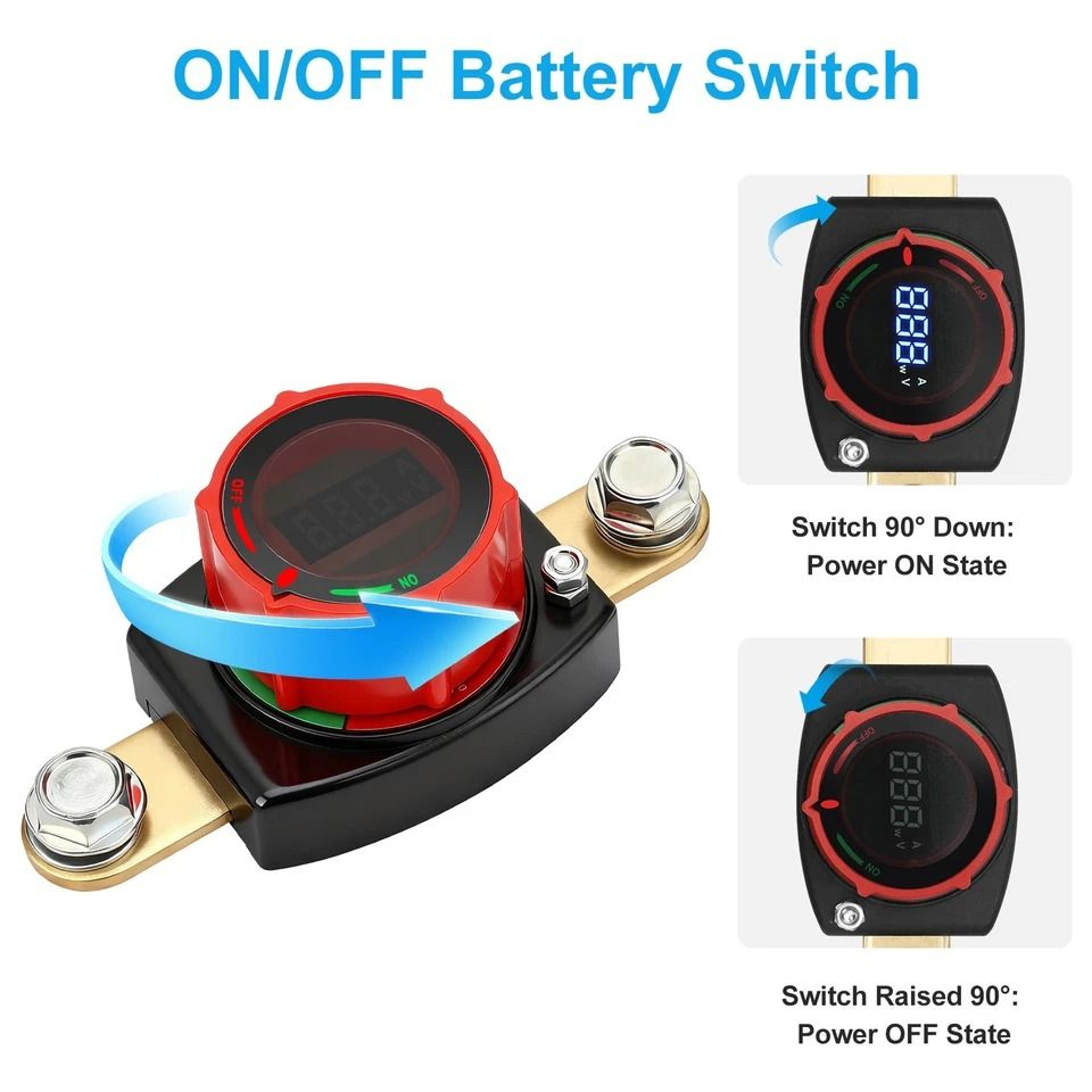 Side Post Battery Disconnect Switch With LED Voltage Display DC Compatibility For Cars RVs Boats Mo 5