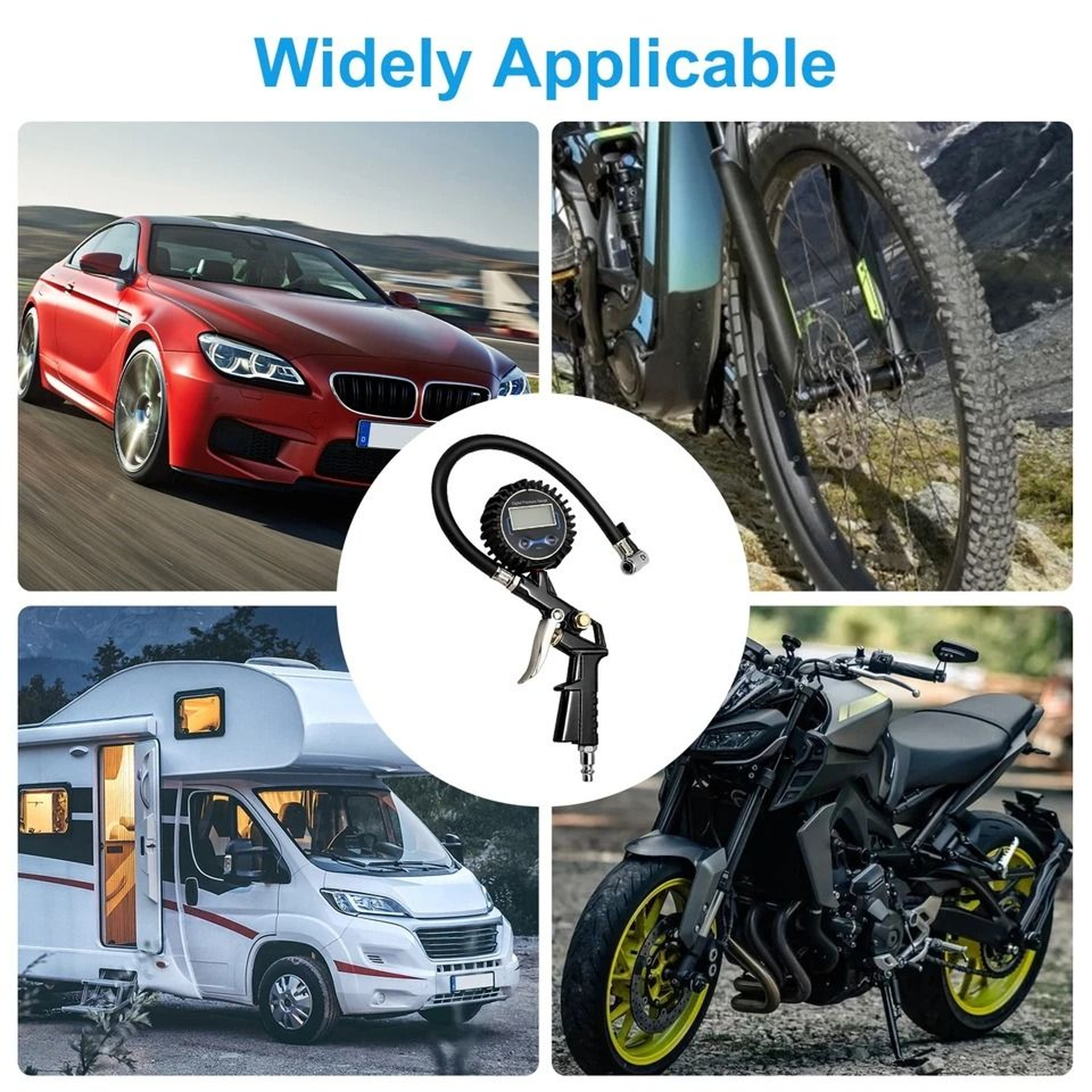 Digital Tire Air Inflator LCD Pressure Gauge PSI Quick Connect NPT Car Heavy Duty Rubber Hose 3