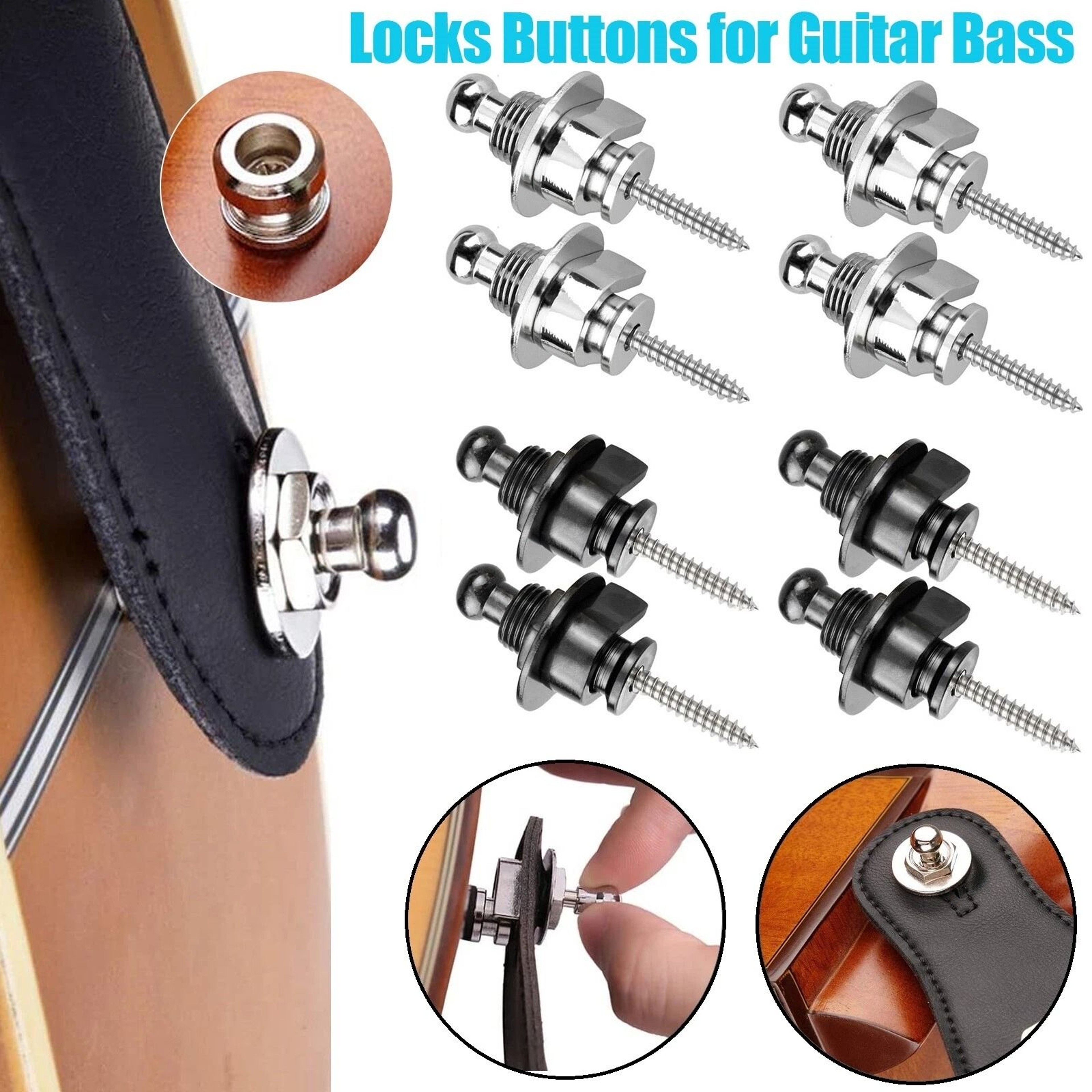 Guitar Strap Lock Buttons Alloy Copper Locks For Electric  Acoustic Guitars Bass 5