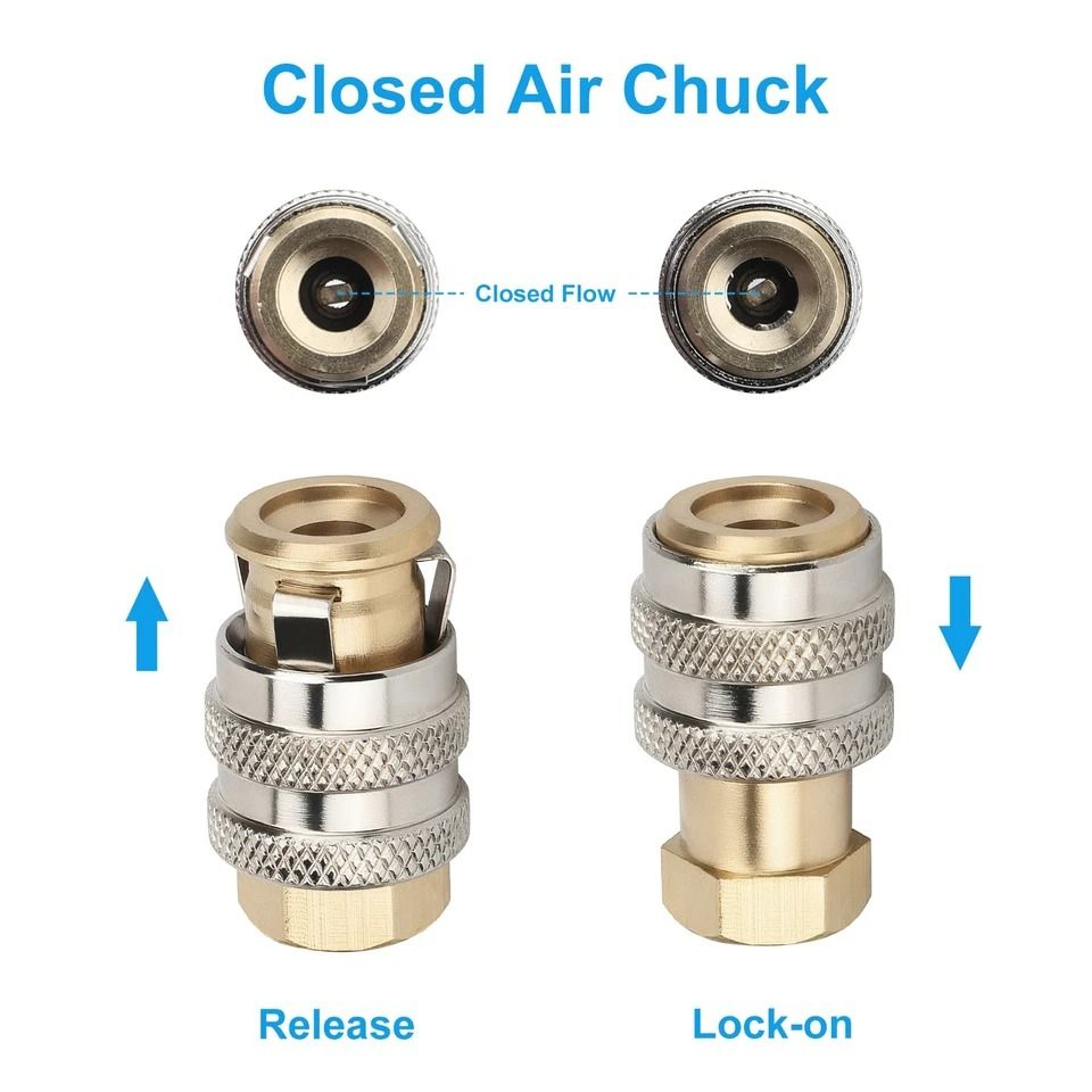 Brass PSI Air Chuck  Open Flow FNPT Tire Inflator Adapter HeavyDuty Nozzle For Motorcycles  Trucks 5
