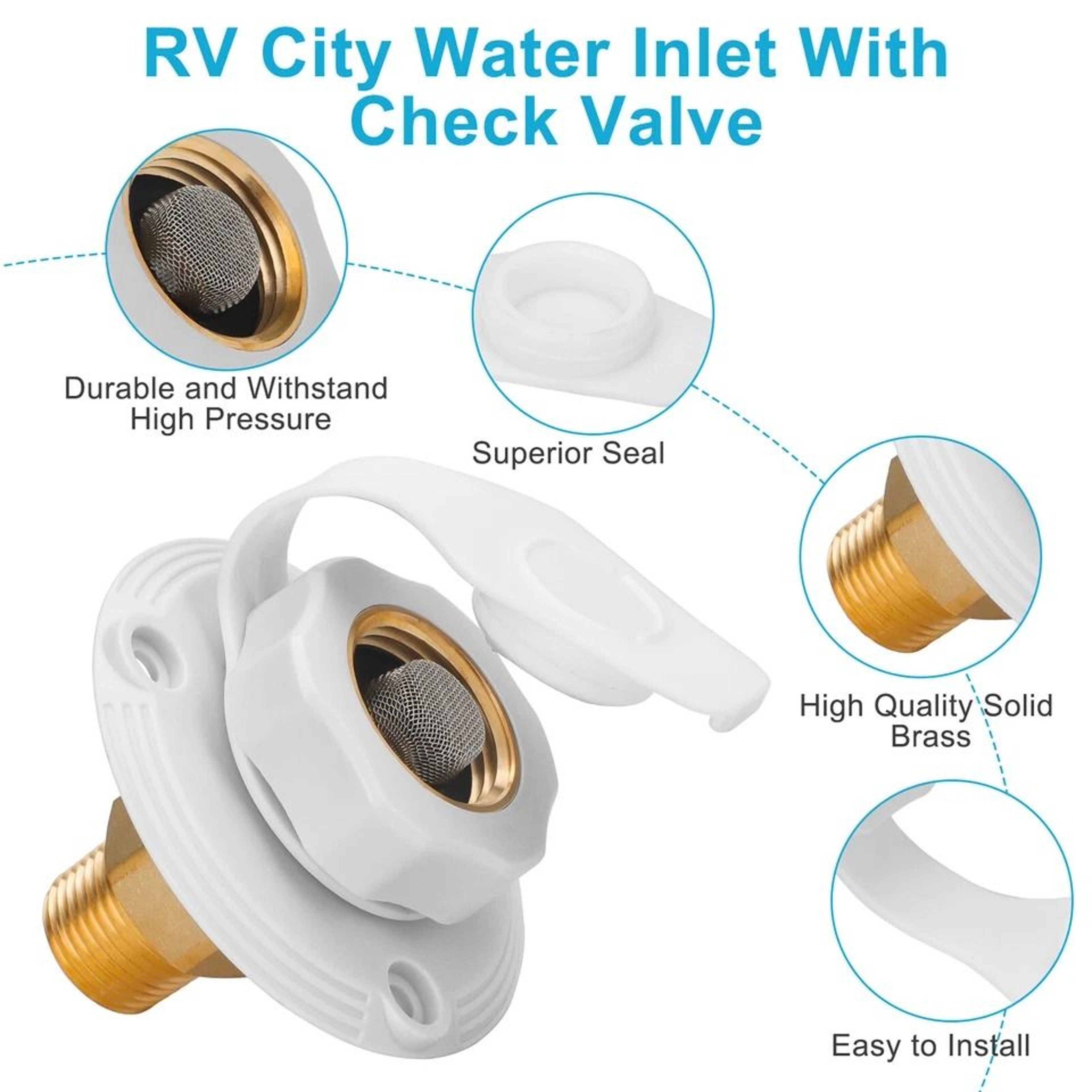 Brass RV City Water Inlet Inlet Connection Flange For Trailer Marine Brass Check Valve 5