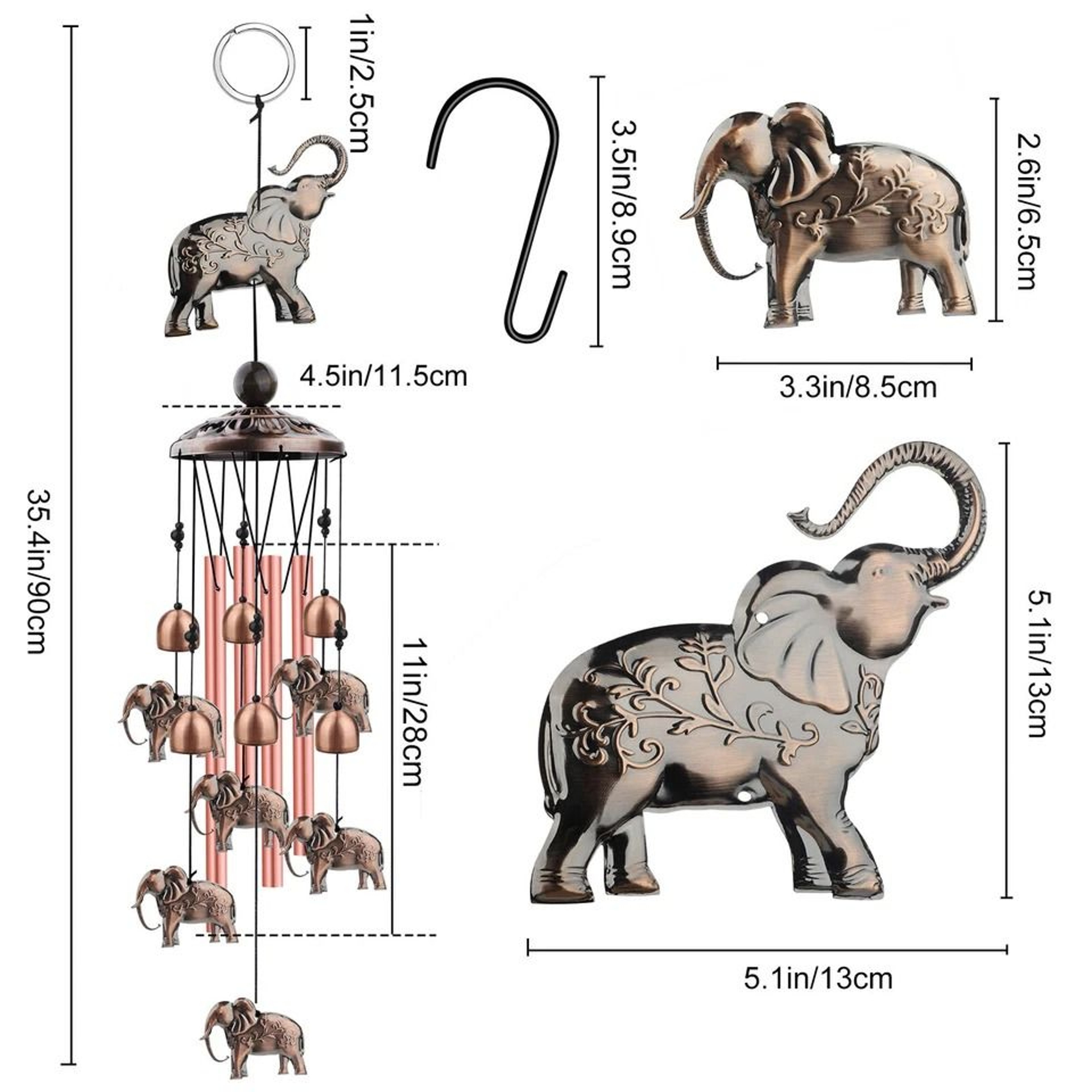 Elephant Wind Chimes Metal Hanging Bells For Outdoor Garden Decor Memorial Gift Calming Sounds For  3