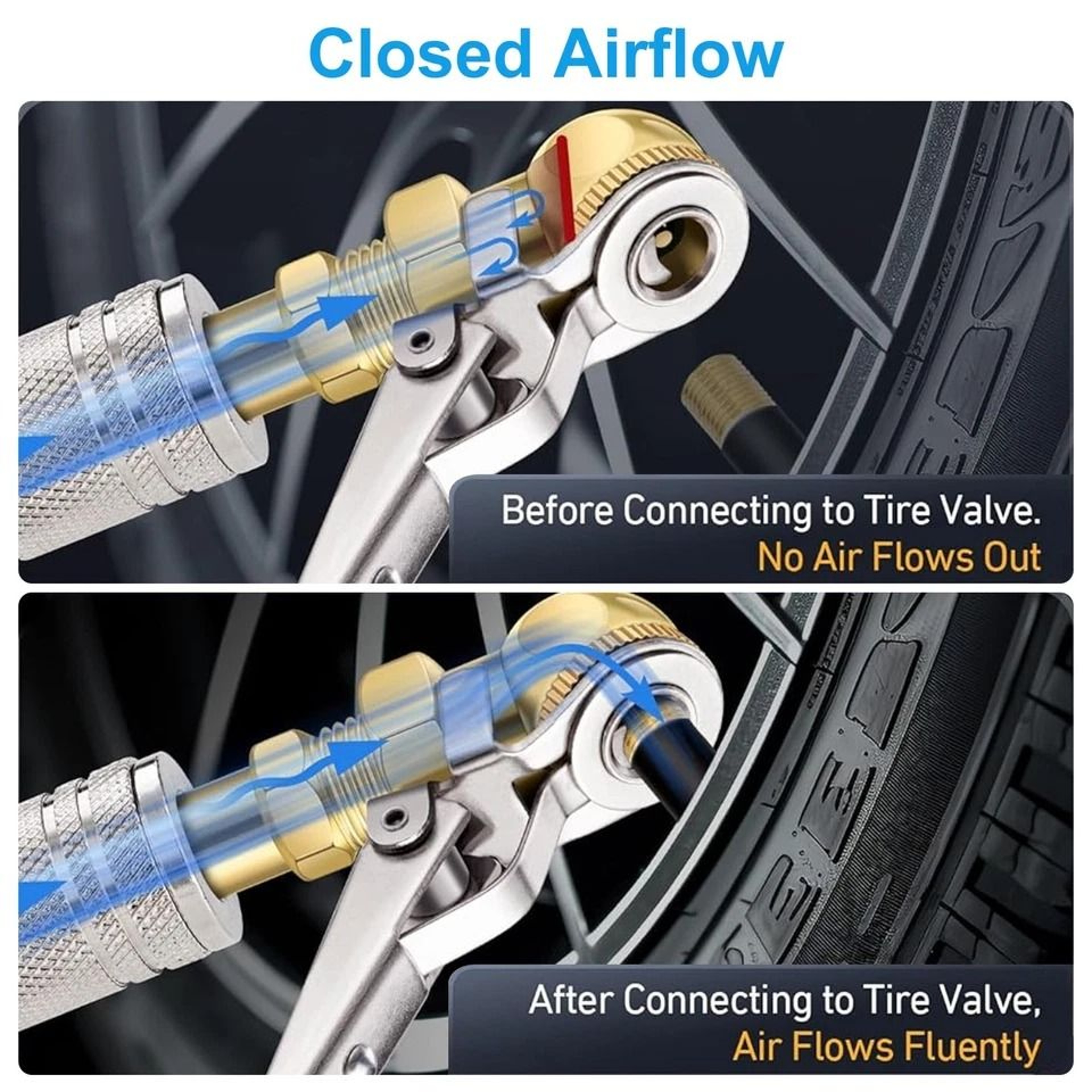 Air Chuck For Tire Inflators Brass Closed Flow Clip MNPT Quick Plug Tire Compressor Accessory 5