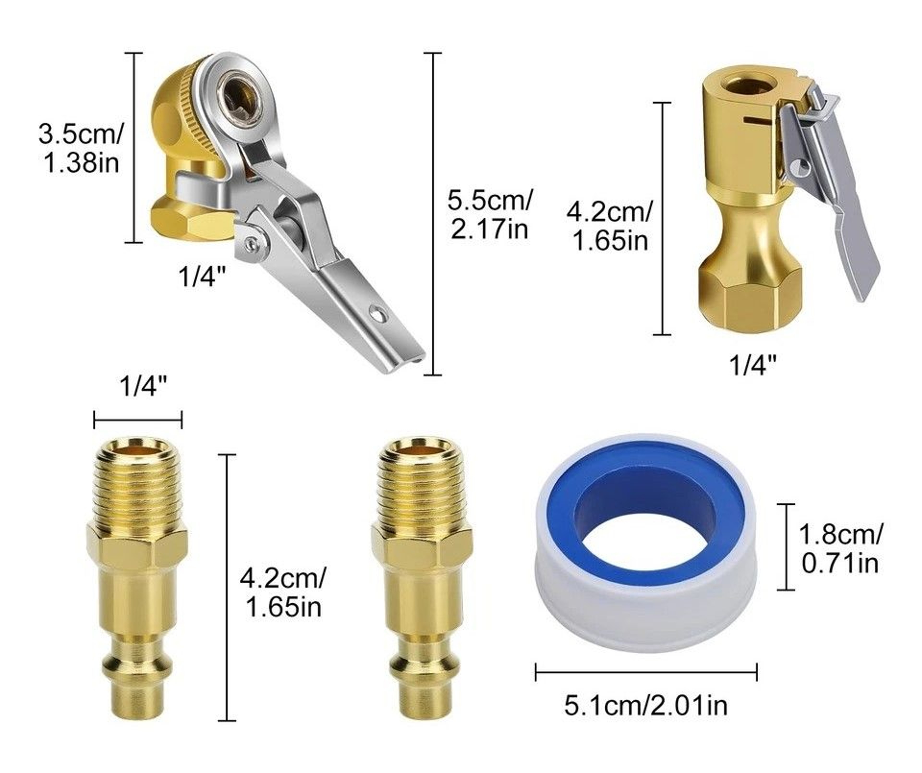 Air Chuck For Tire Inflators Brass Closed Flow Clip MNPT Quick Plug Tire Compressor Accessory 7