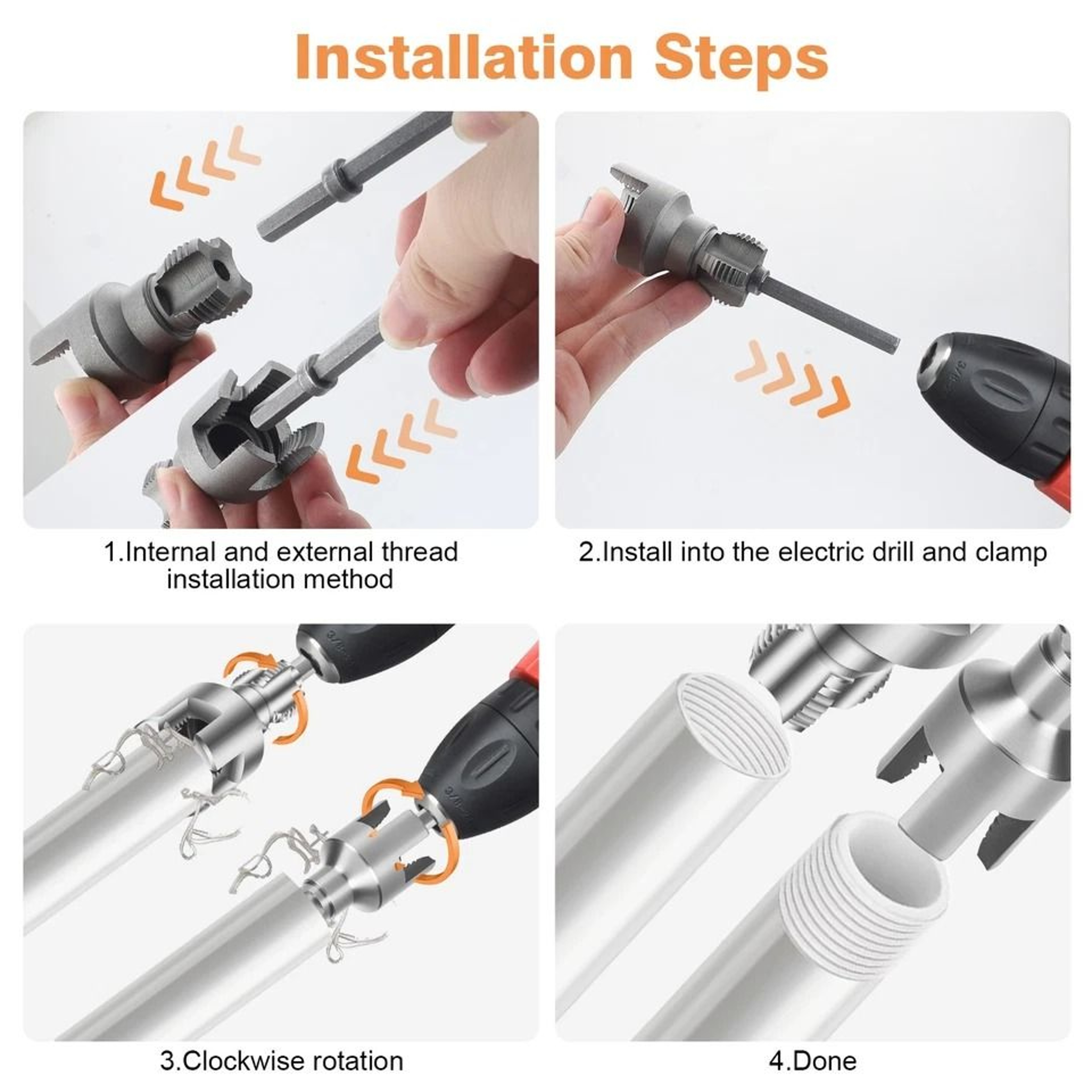 Internal  External Pipe Thread Repair Tool For PVC PPR Alloy Steel Clockwise Threading Electric Dri 5