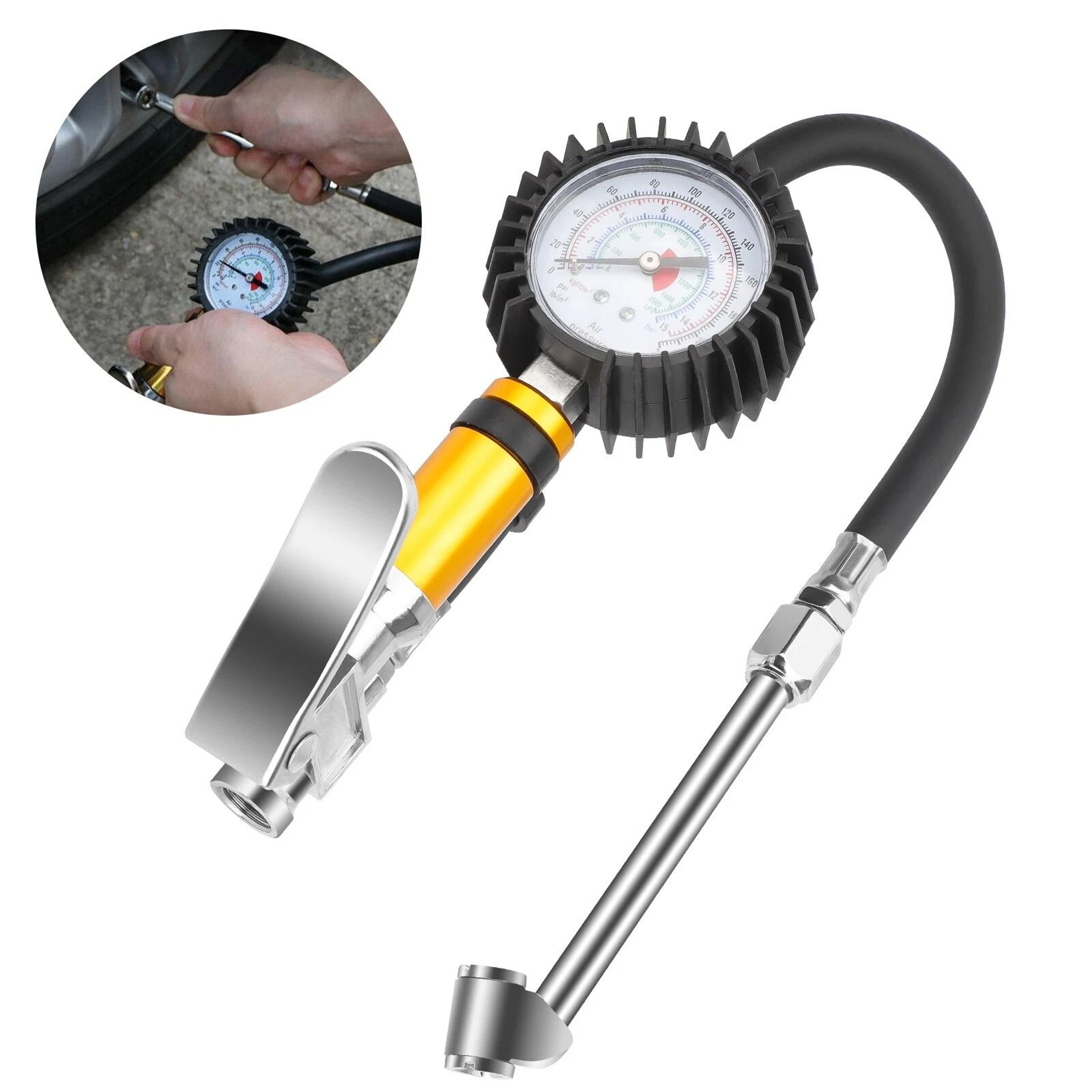 Mechanical Dial Tire Pressure Gauge With Inflator FNPT Air Tool For Vehicle Tire Maintenance 0