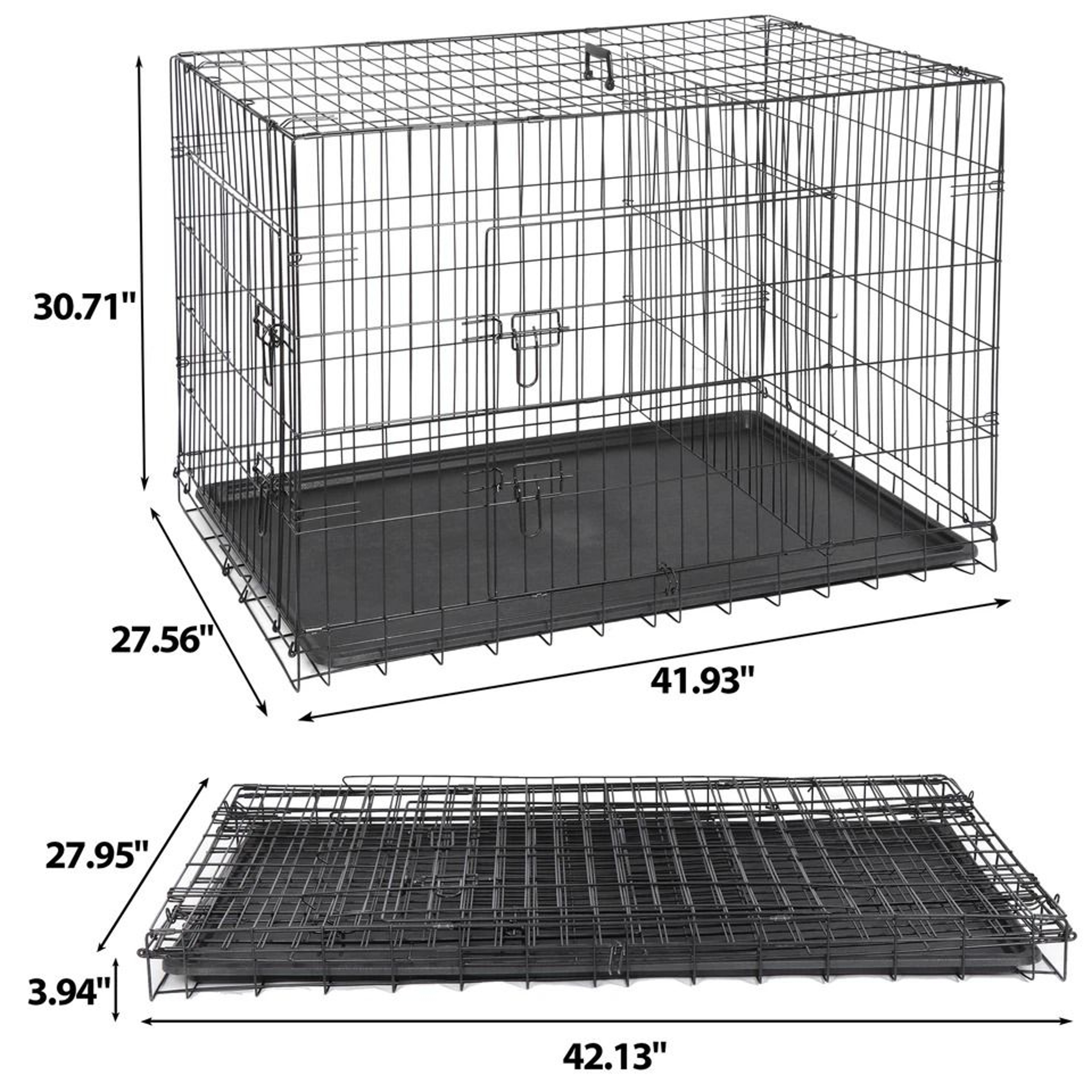 Folding Dog Crate Metal Dog Cage With Tray Pan Doors Black Pet Kennel 3