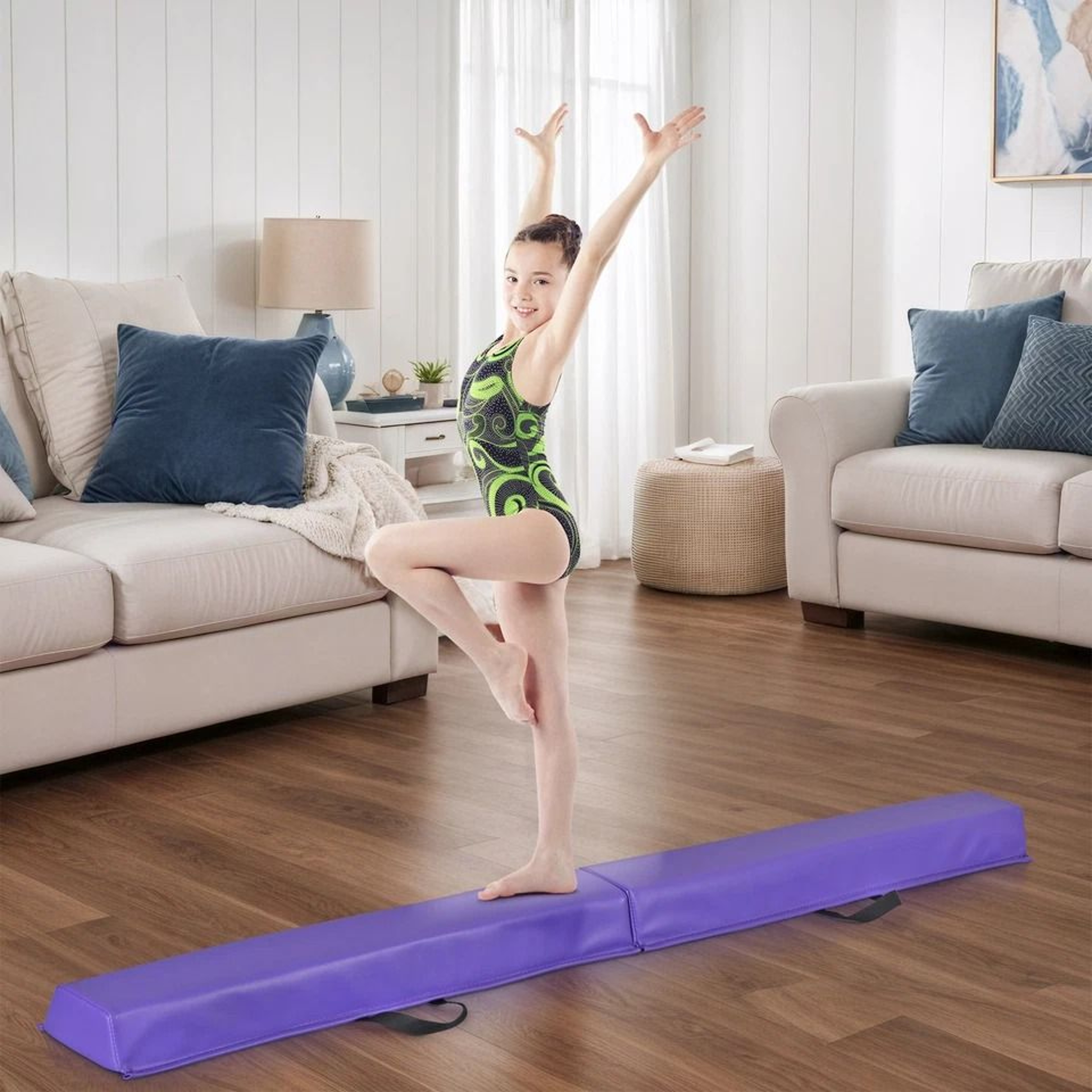 Folding Balance Beam Floor Gymnastics Equipment For Kids NonSlip Base PVC Fabric For Home Use 11