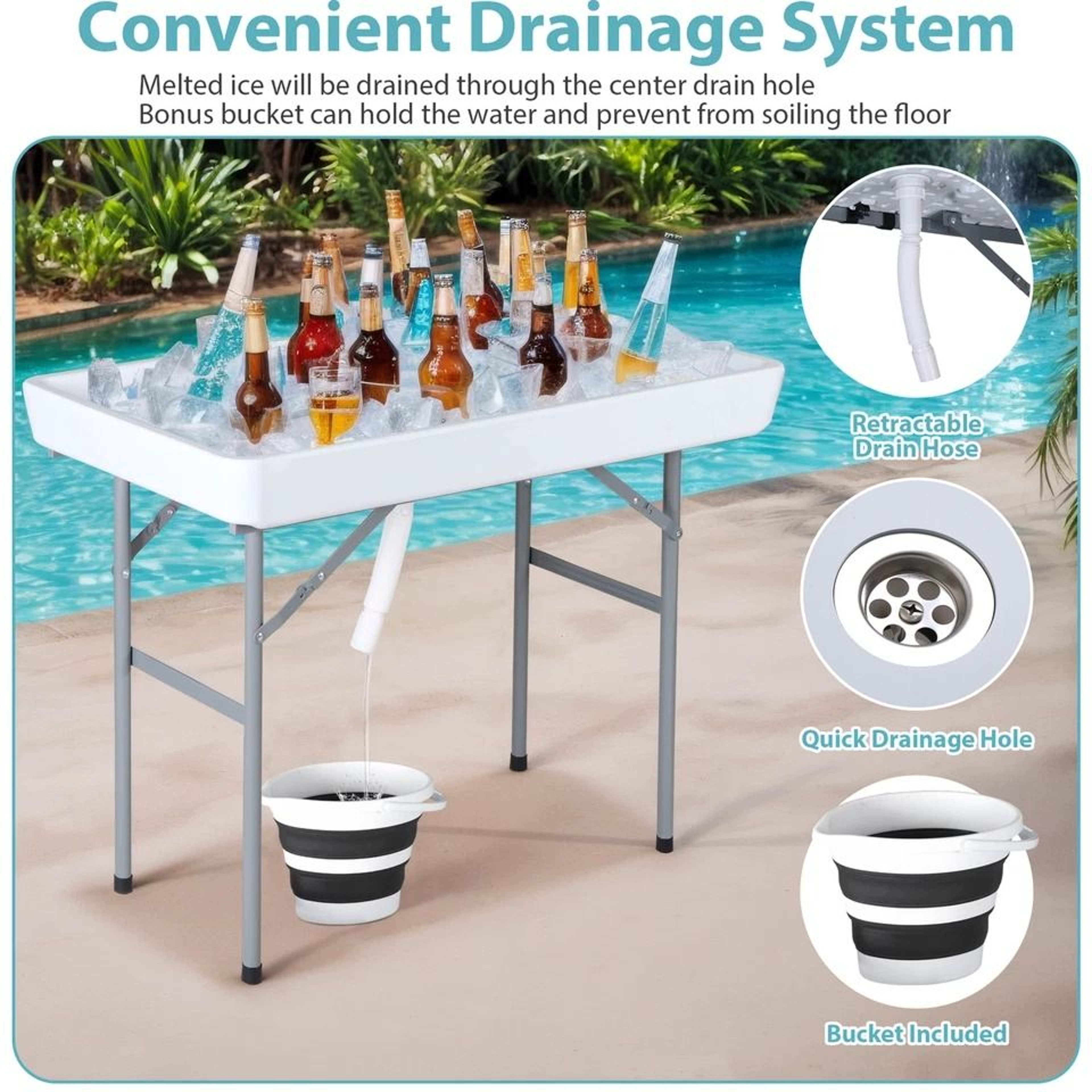 Outdoor Folding Table Party Ice Cooler With Bucket Portable Table White Removable Skirt For Outdoor 9