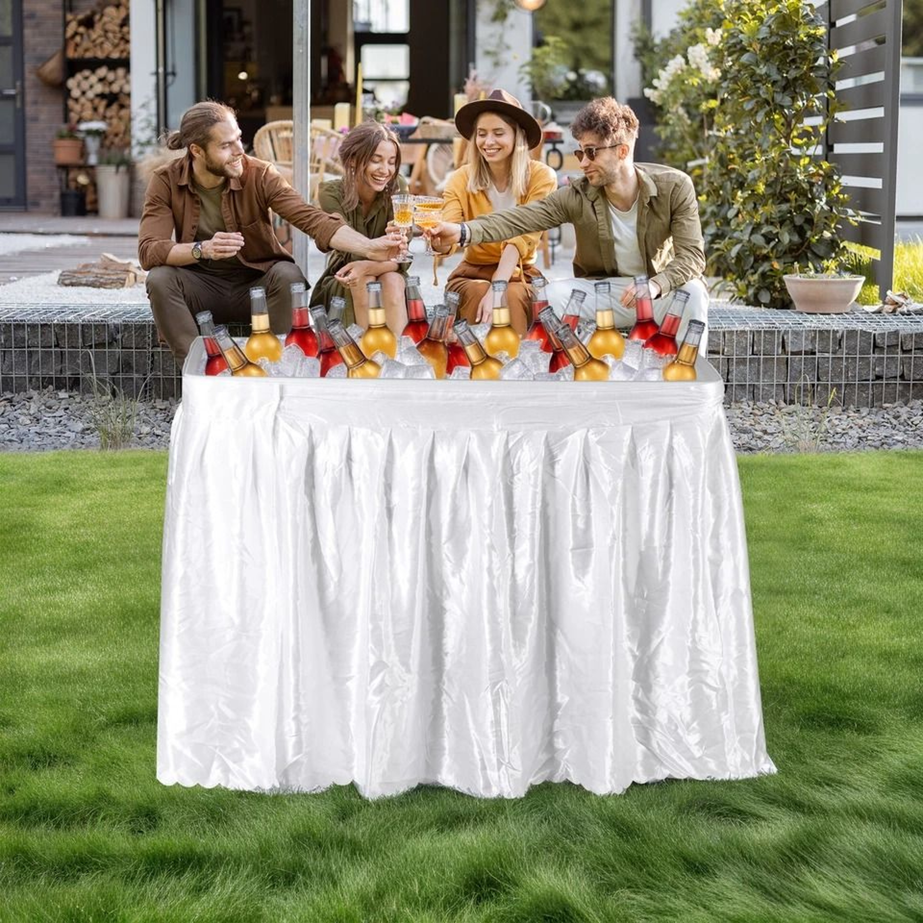 Outdoor Folding Table Party Ice Cooler With Bucket Portable Table White Removable Skirt For Outdoor 6
