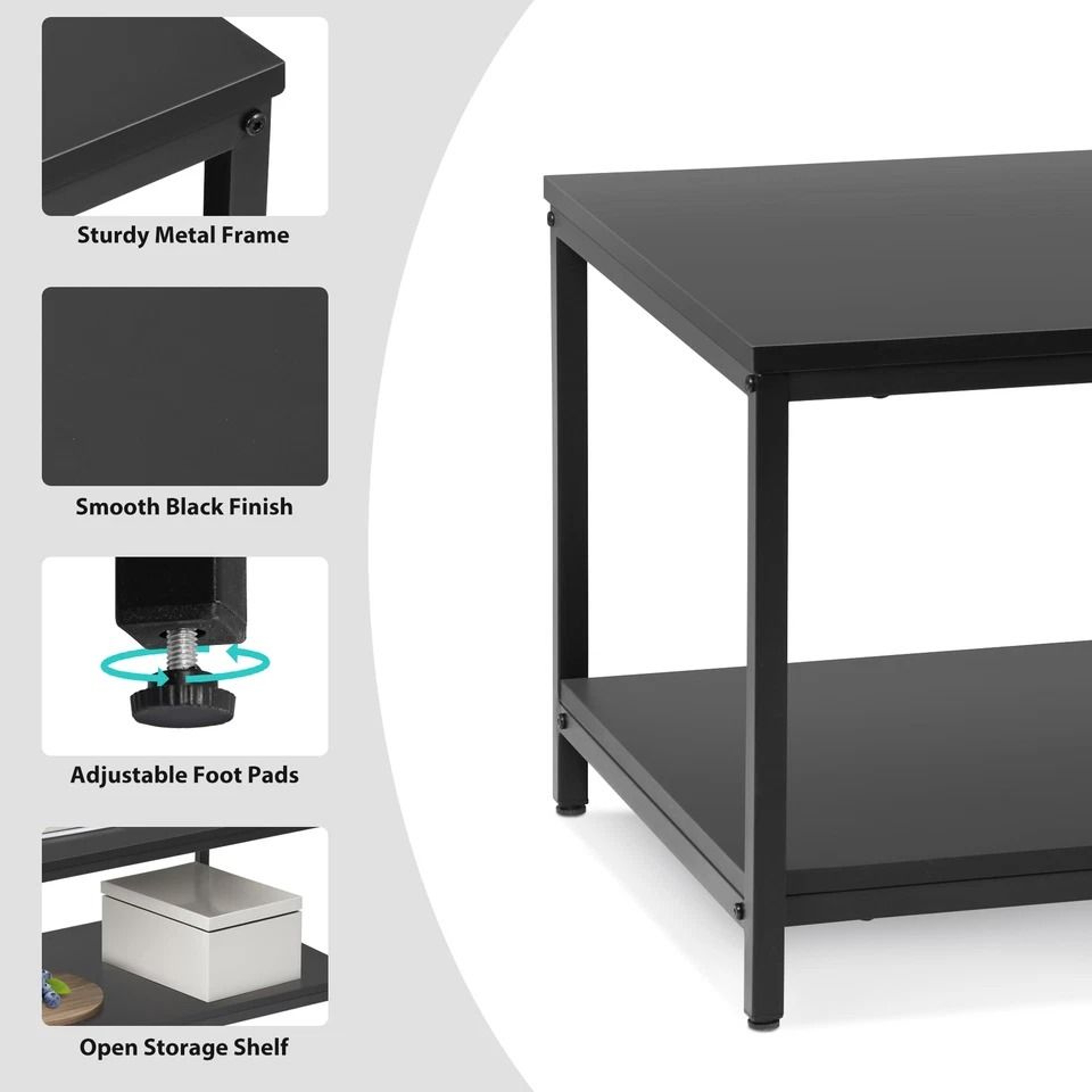 Rustic Black Tier Small Coffee Table Wood Rectangle Side End Table Storage Shelf Sturdy Metal Frame 8
