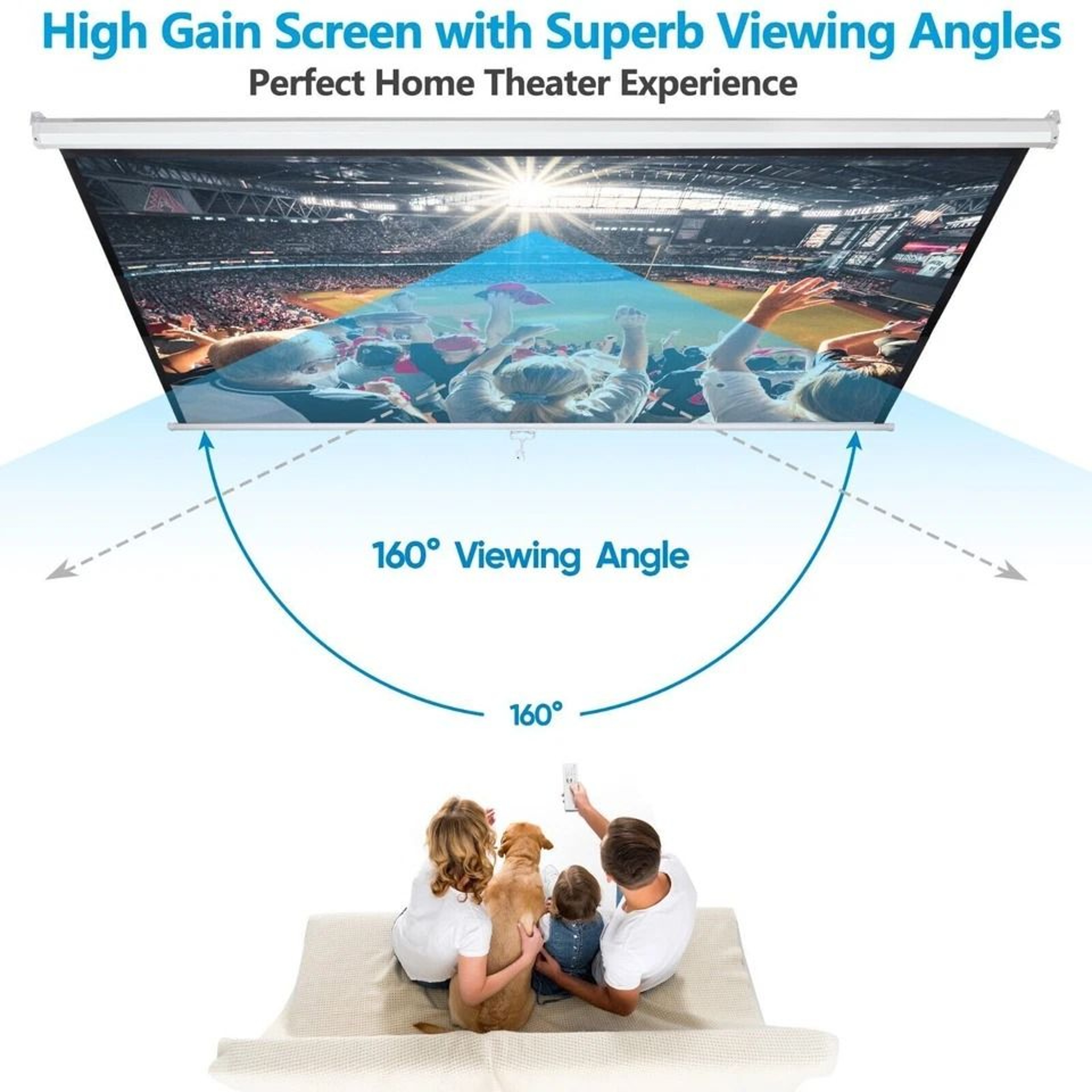 HD Manual Pull Down Projection Screen Portable Projector Screen Movie Screen Aspect Ratio White 1