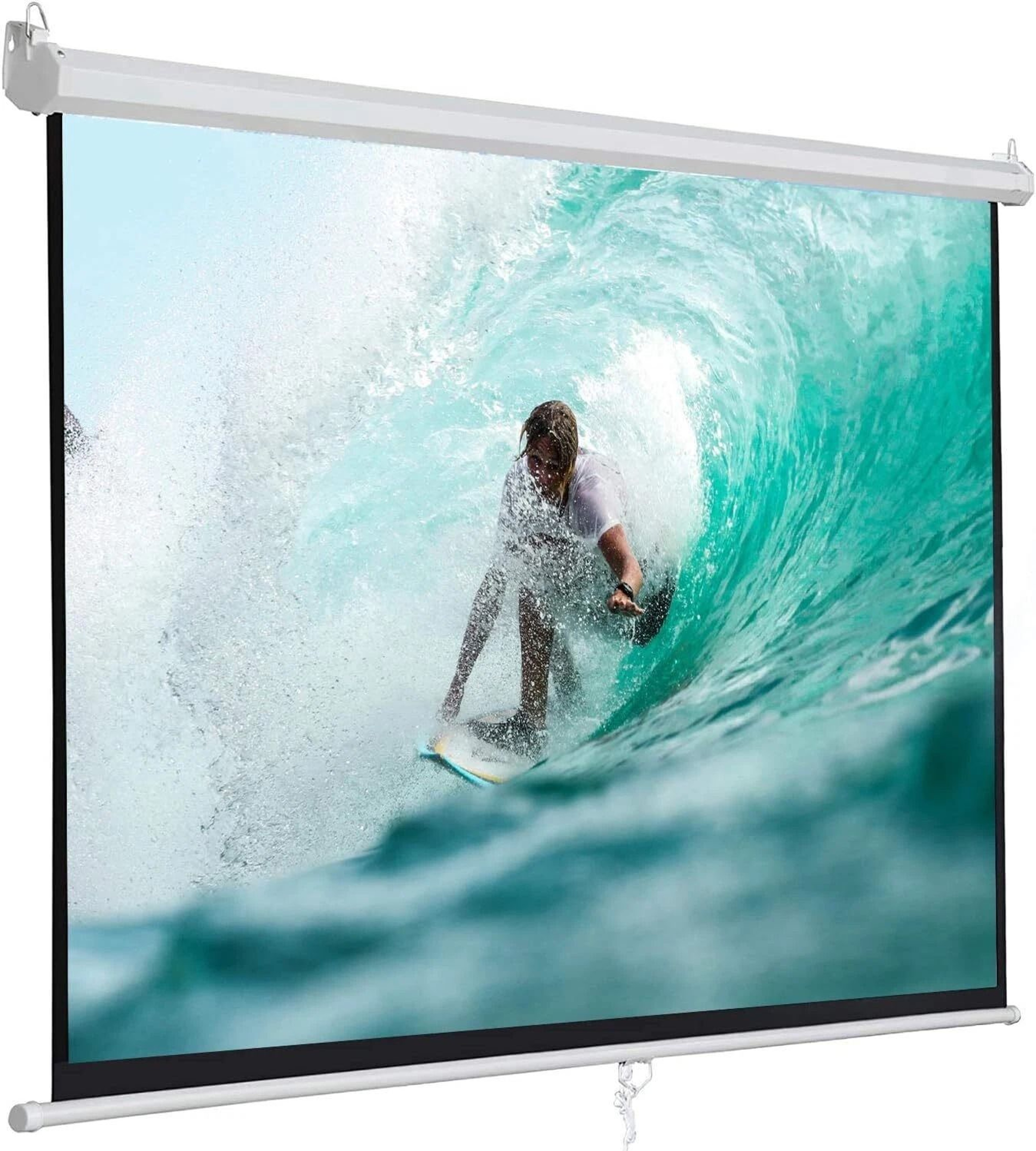 HD Manual Pull Down Projection Screen Portable Projector Screen Movie Screen Aspect Ratio White 0