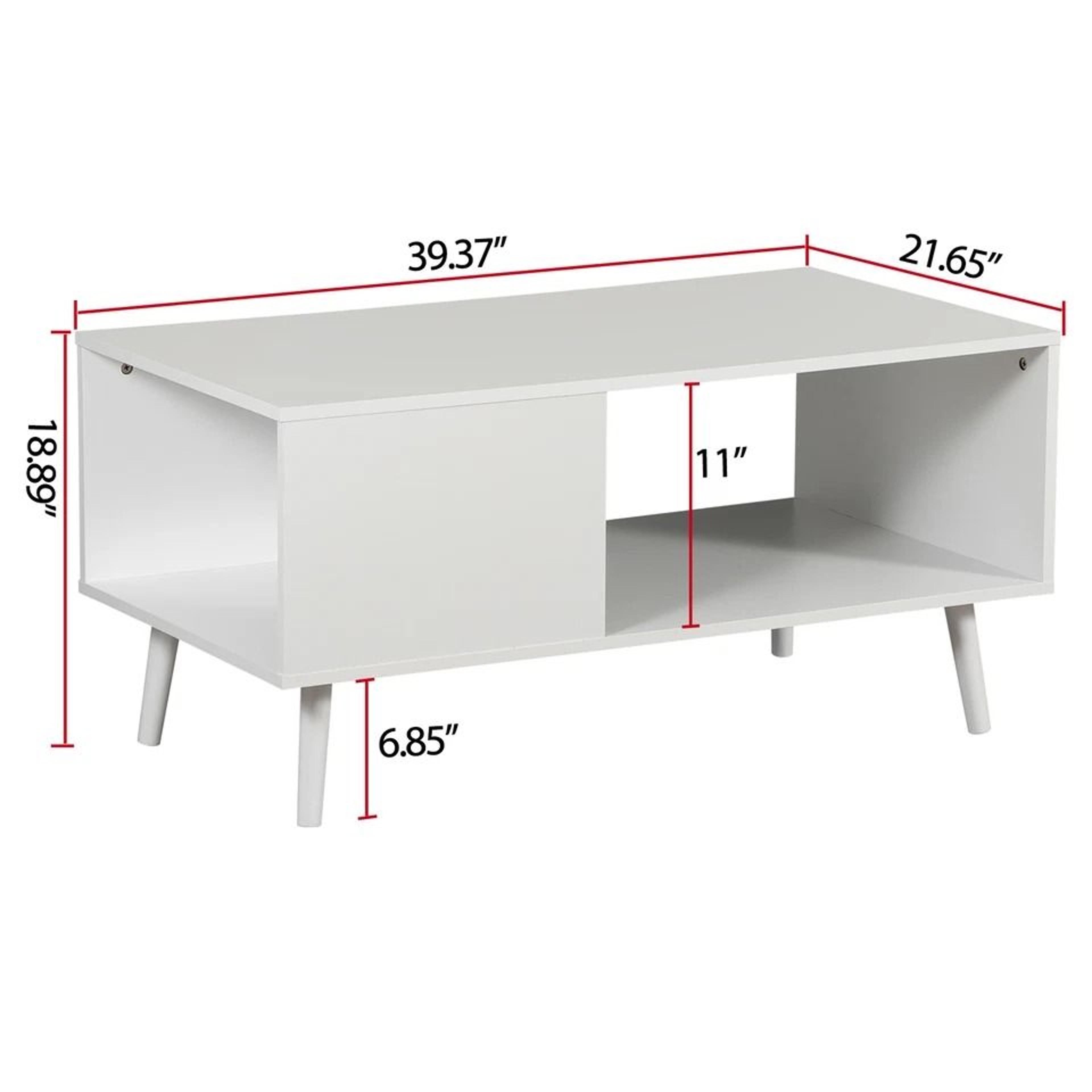 White Wooden Retro Coffee Table Rectangular Open Storage Shelf Large Storage Space For Living Room 1