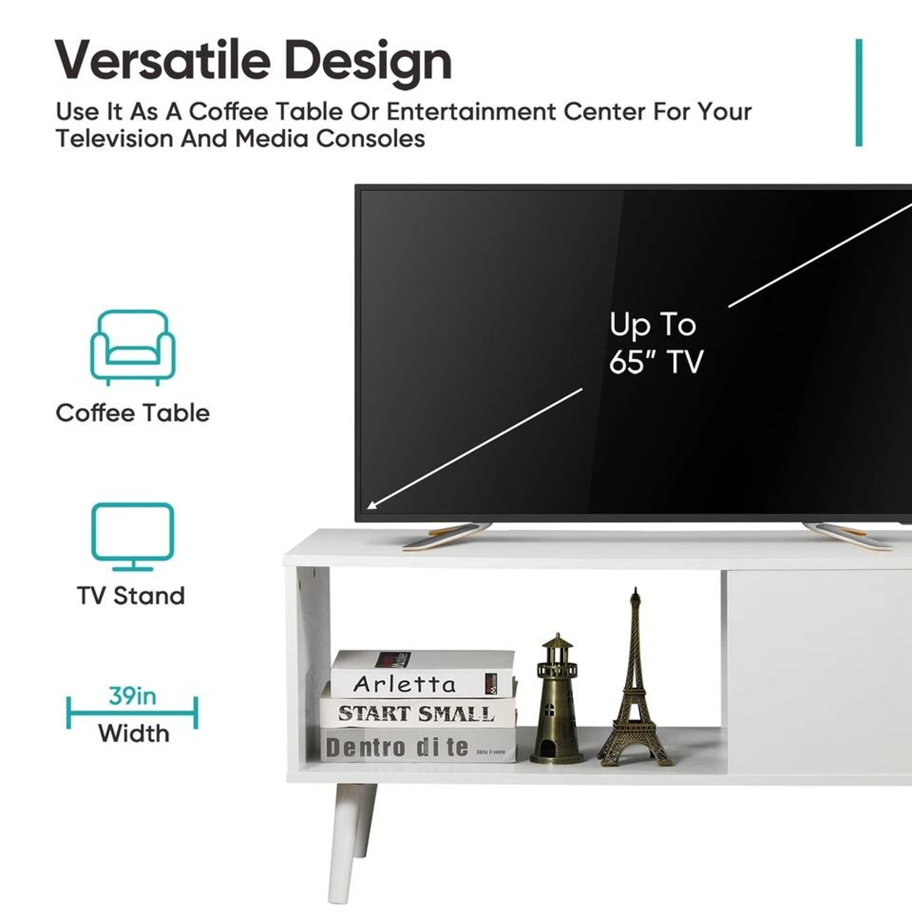 White Wooden Retro Coffee Table Rectangular Open Storage Shelf Large Storage Space For Living Room 2